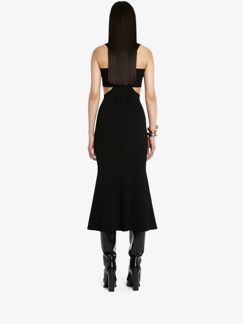 Women's Ribbed Knit Slashed Harness Dress in Black - 4