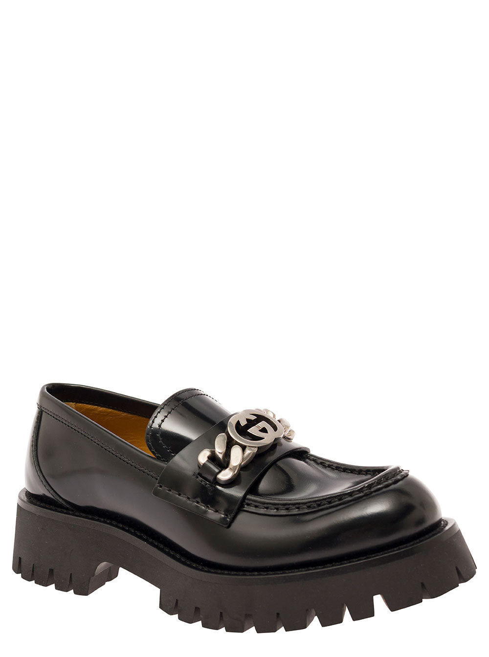 Gucci Women 'Jeanne' Black Loafers With Interlocking G Detail And Lug Sole In Leather Woman - 2