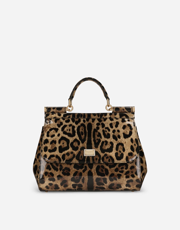 Medium Sicily bag in leopard-print polished calfskin - 1