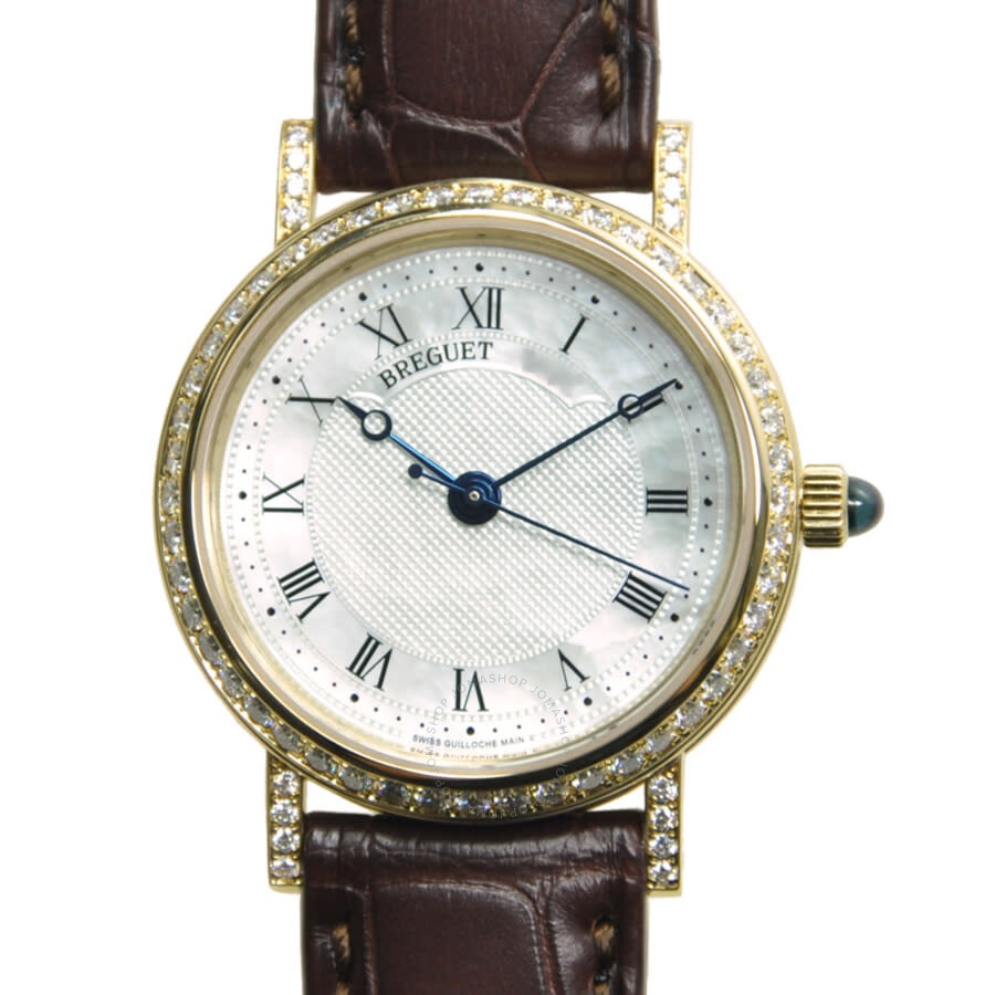Breguet Classique Mother of Pearl Dial 18kt Yellow Gold Diamond Black Leather Ladies Watch 8068BA529 - 2