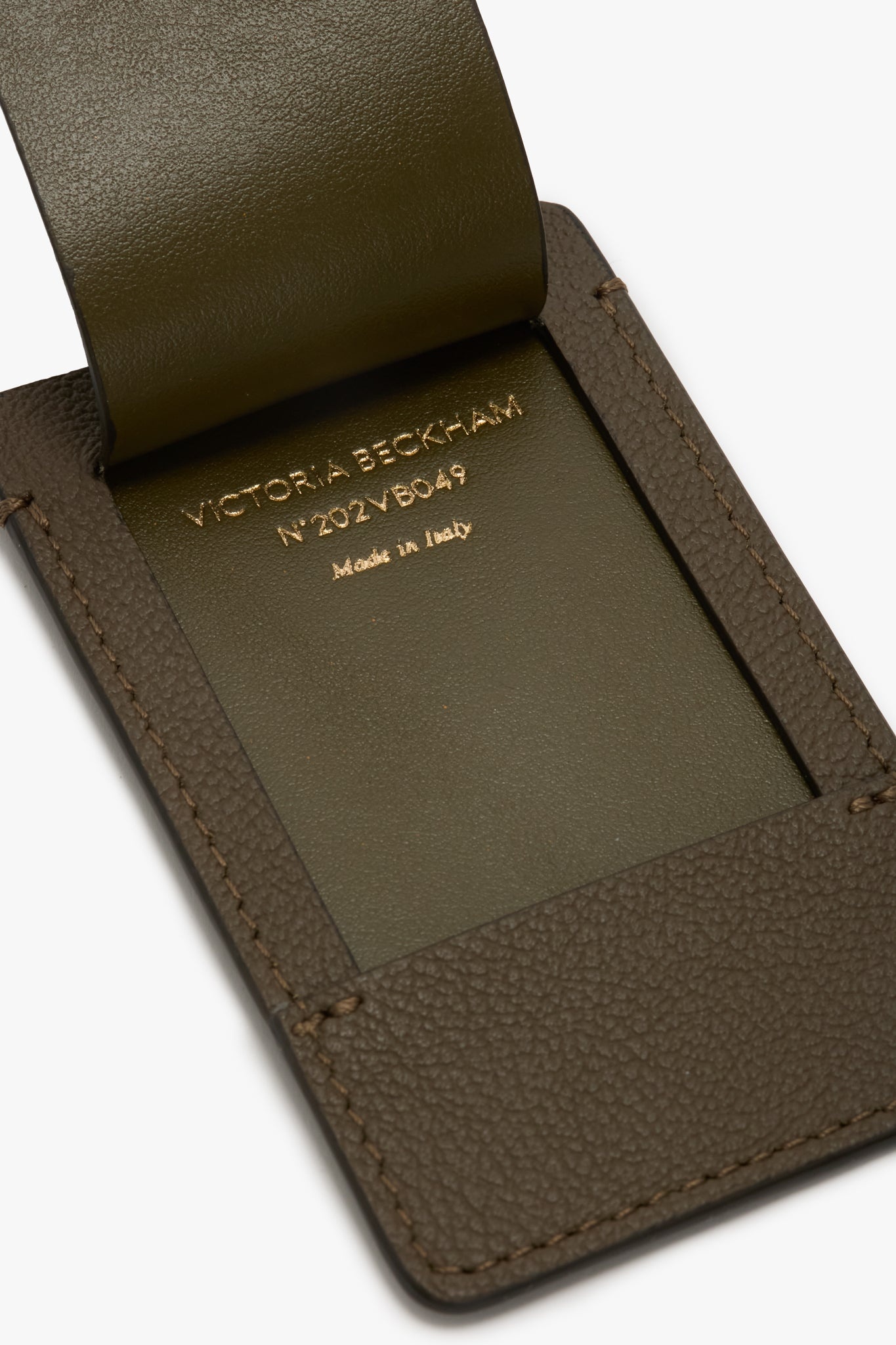 Luggage Tag In Khaki Soft Grained Leather - 4