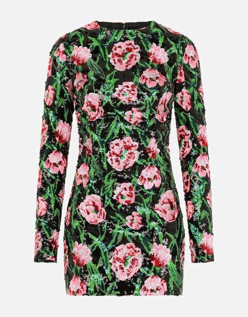 Short dress with sequined tulip embellishment 1