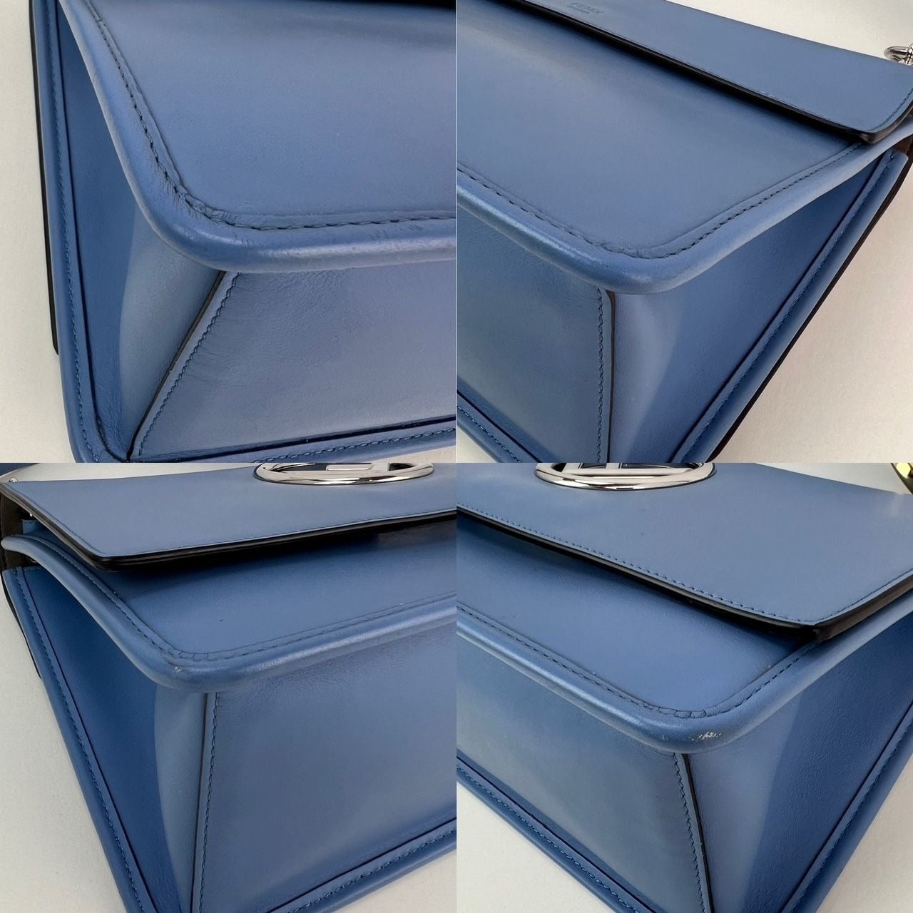Fendi F Kan 1 Medium Blue Leather Shoulder Hand Bag - 7