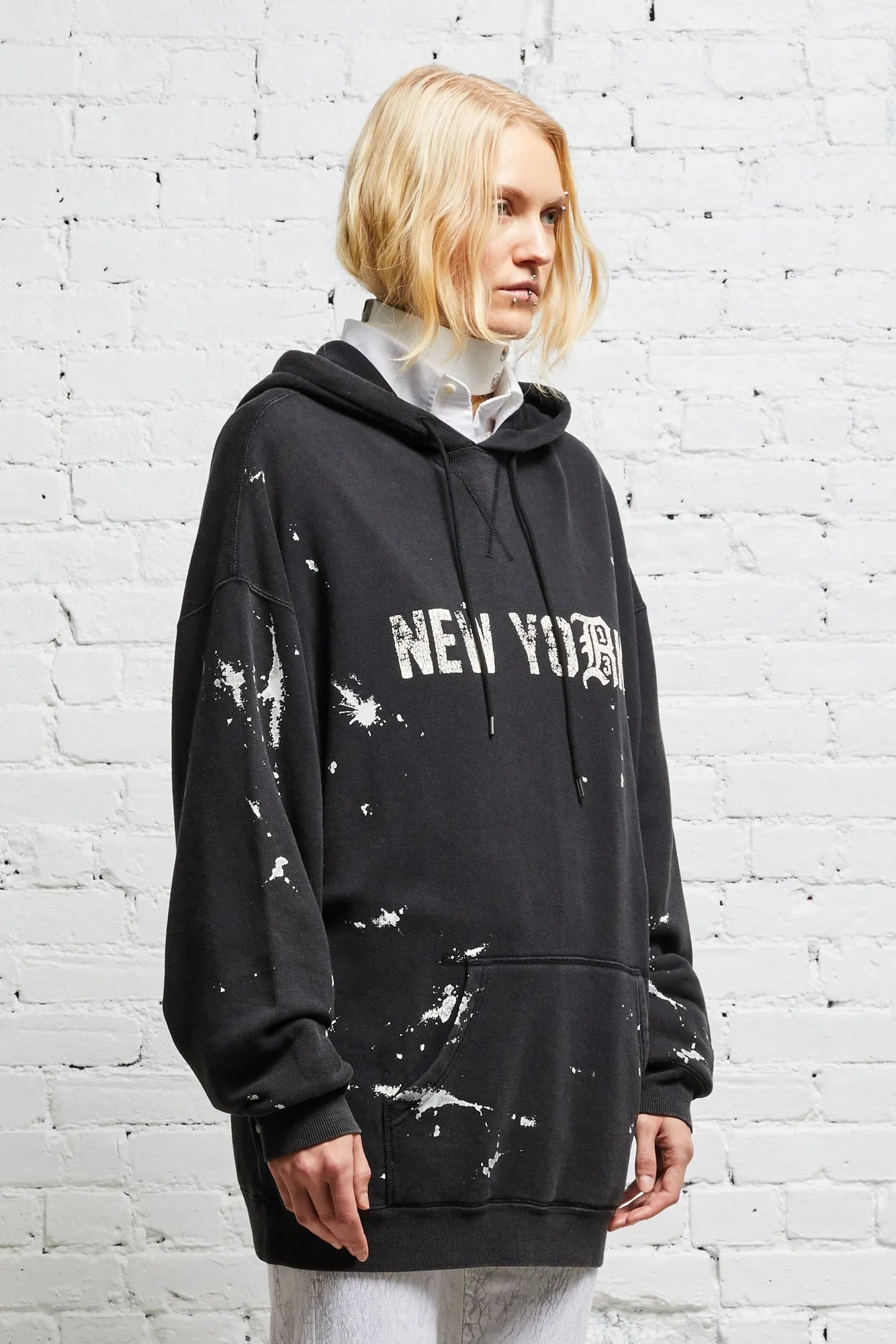 R13 NEW YORK HOODIE - ACID BLACK