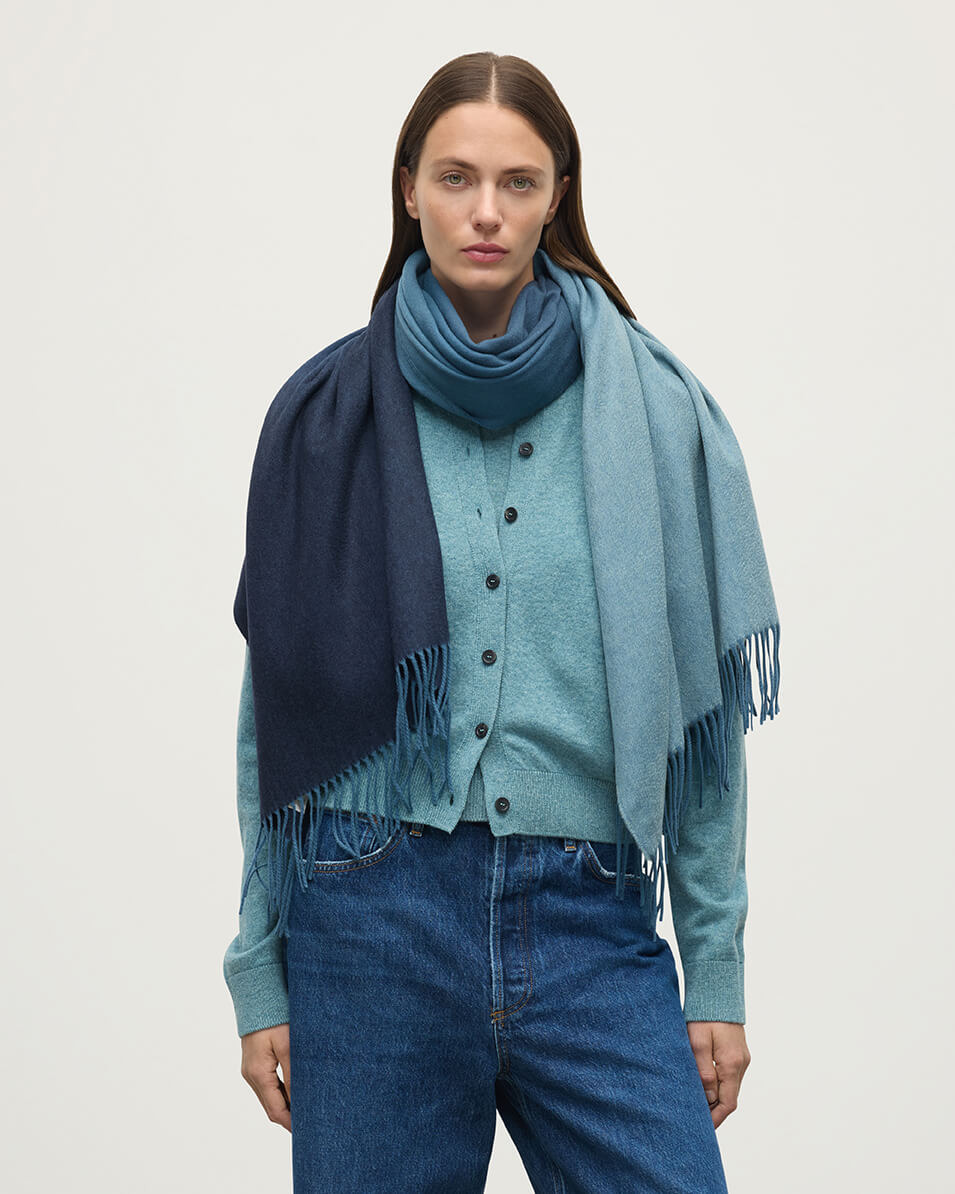 Blue Ombré Cashmere Stole - 2
