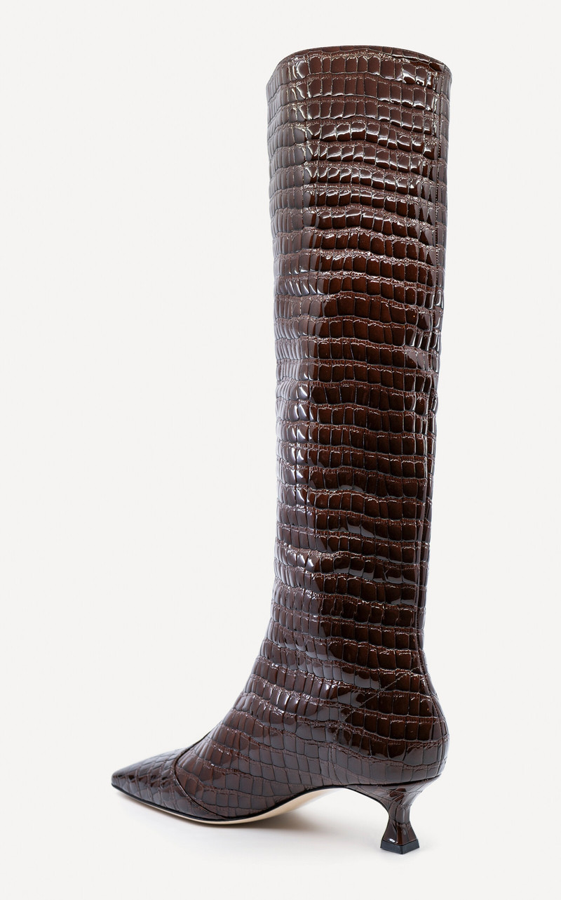 Studio Amelia Maverick Croc-Embossed Leather Boots burgundy outlook
