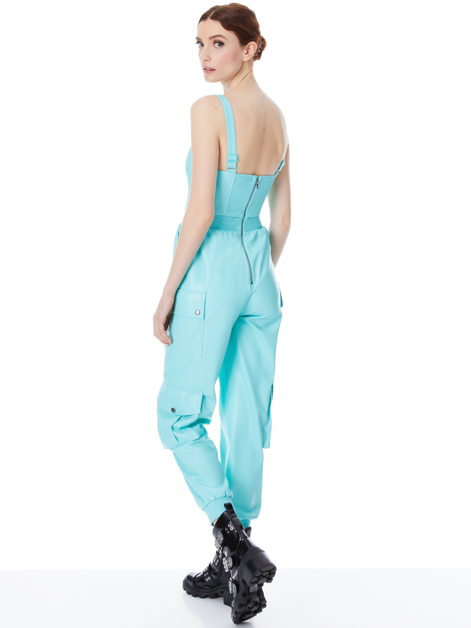 FRIDA VEGAN LEATHER BUSTIER CARGO JUMPSUIT - 3