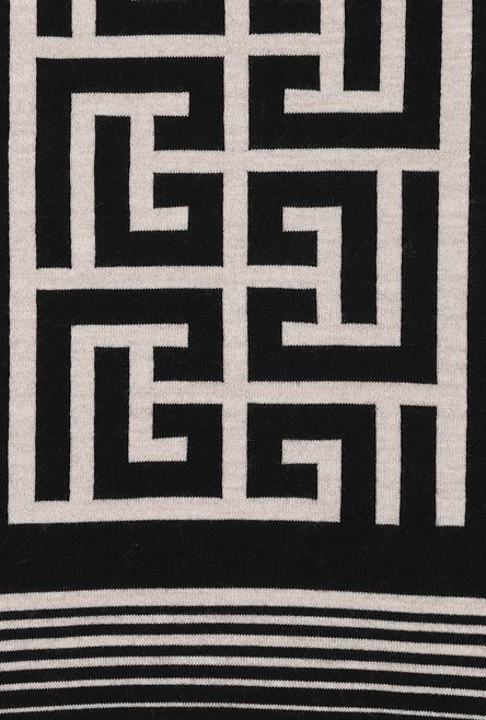 Ivory and black wool scarf with Balmain monogram - 2