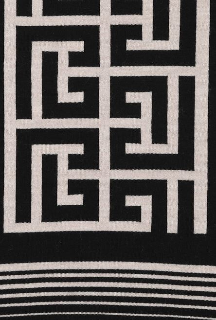 Ivory and black wool scarf with Balmain monogram - 2
