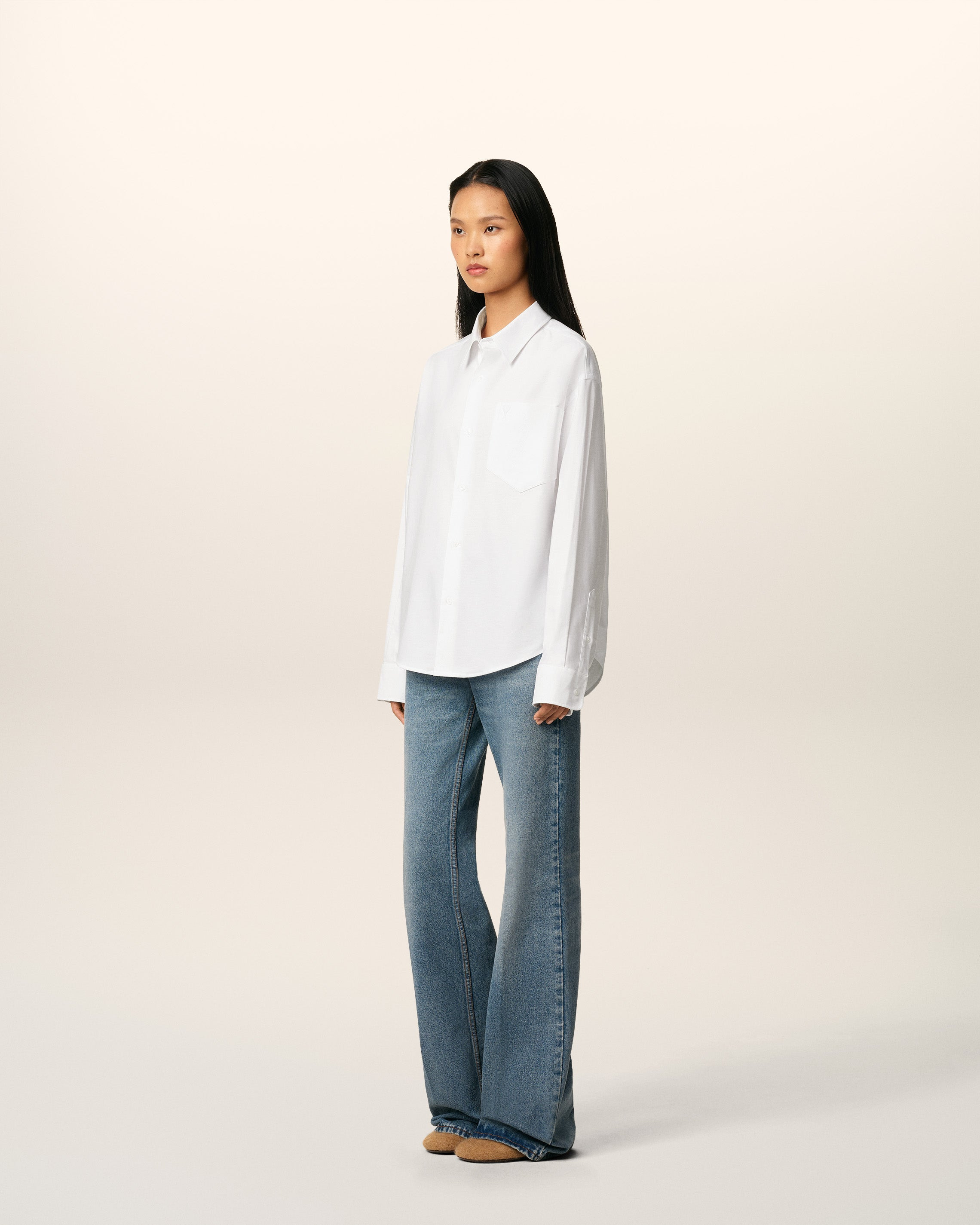 WHITE COTTON AMI DE COEUR BOXY SHIRT - 6