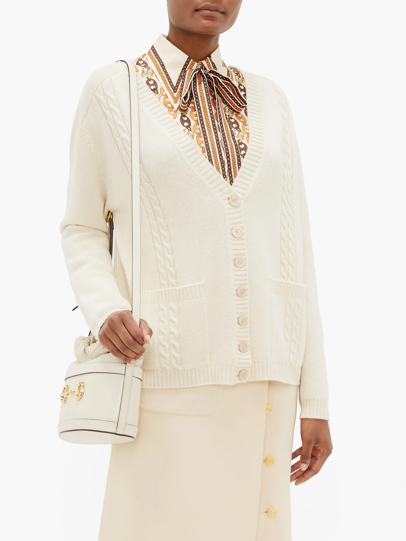 GG-embroidered cabled-wool cardigan - 2