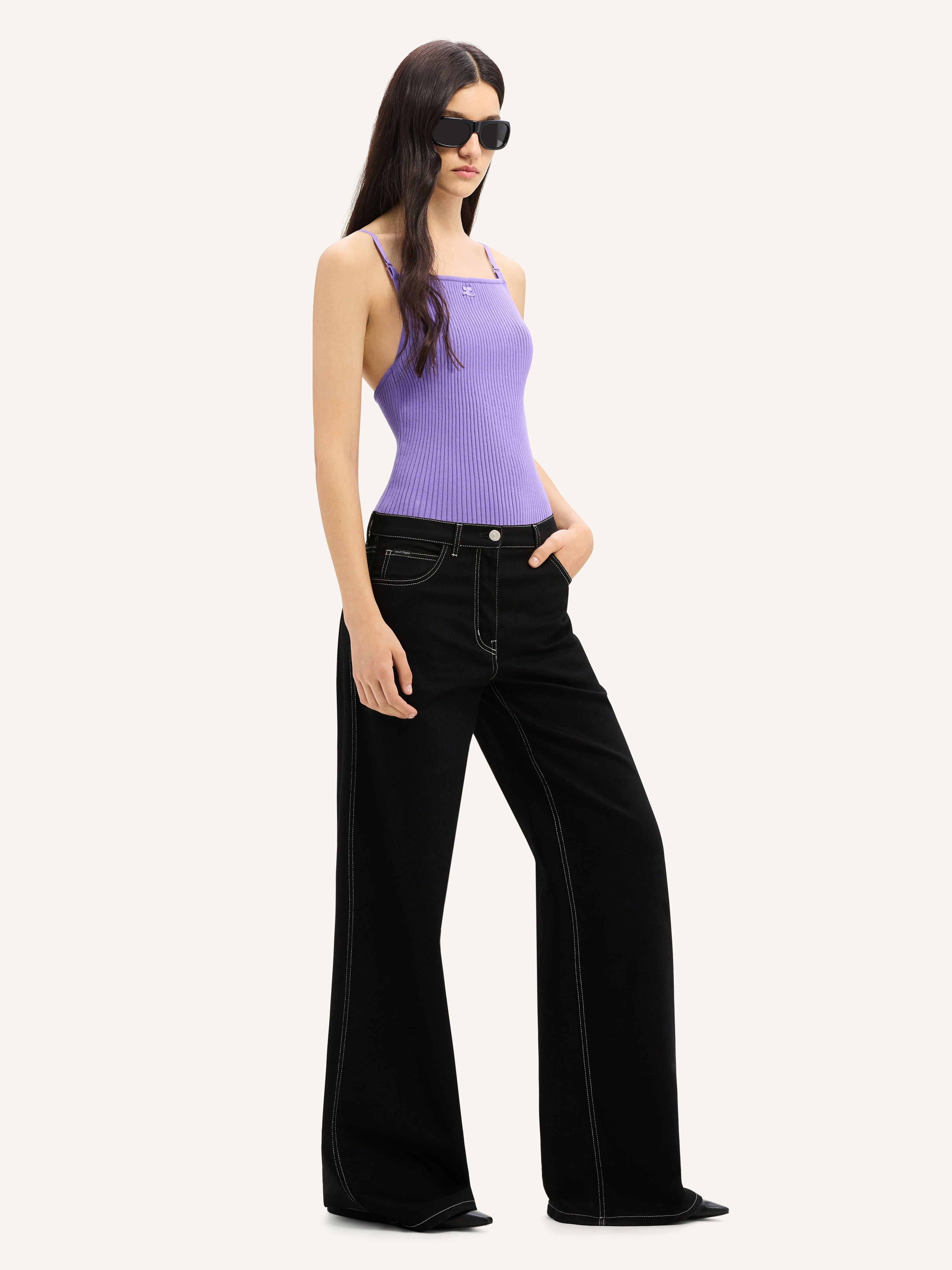 【未使用タグ付】【LULU】 COURREGES COTTON RIB TEE Eco-friendly t-shirt with ruffles
