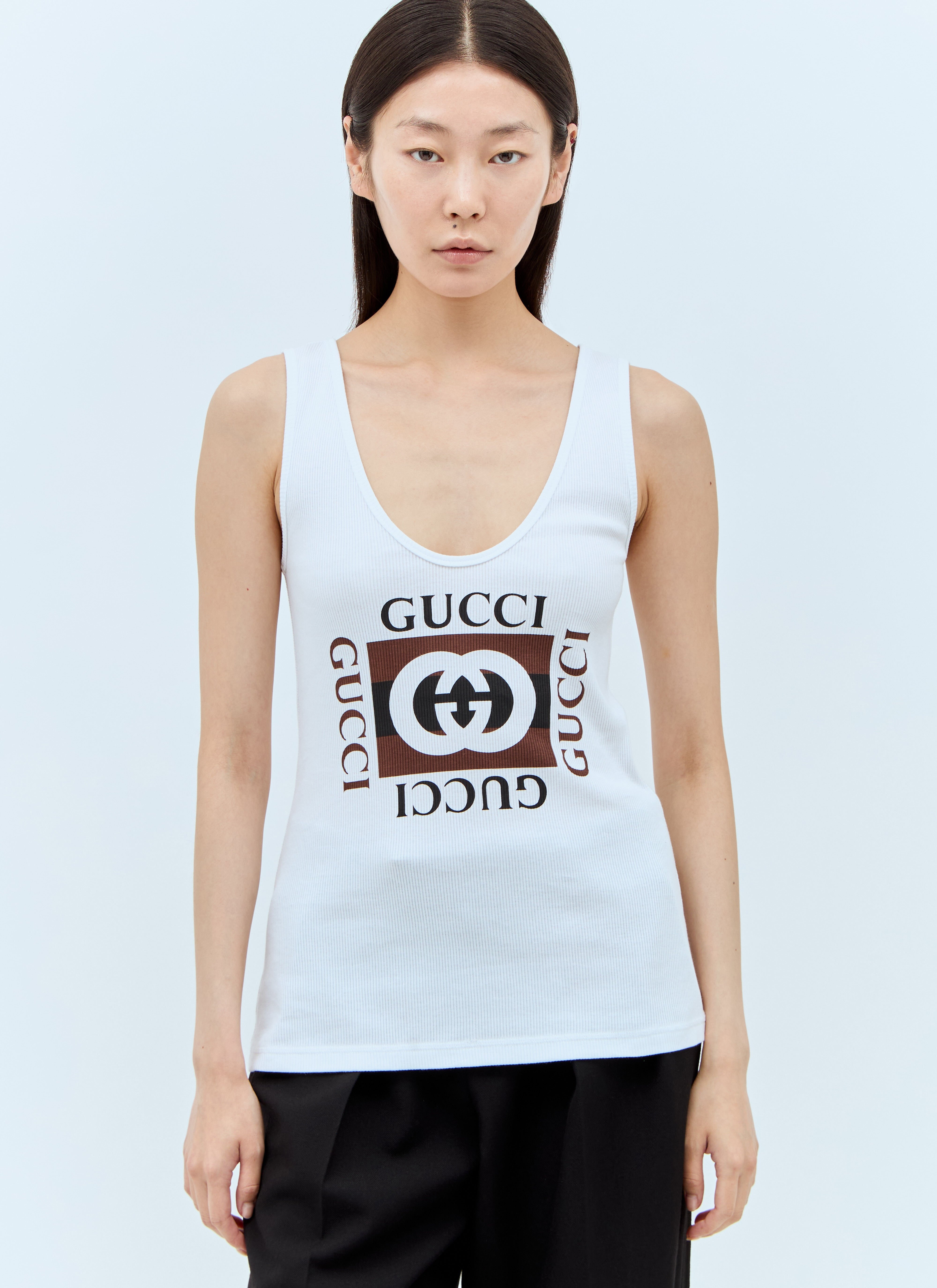 GUCCI｜SLEEVELESS (790344 XJGL4 9875) GUCCI Logo Print Tank Top | lncc | REVERSIBLE