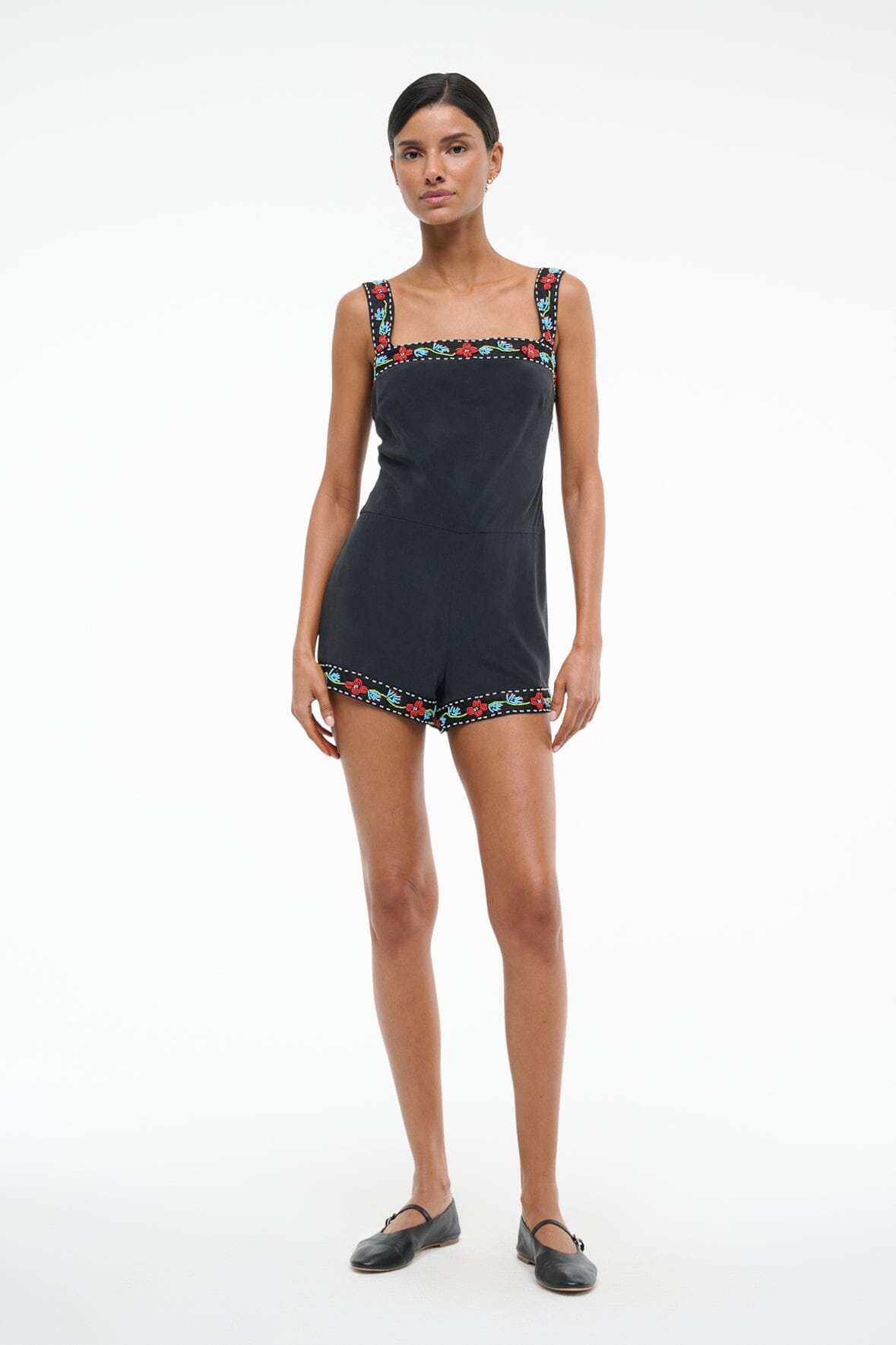 STAUD VERONICA SILK ROMPER BLACK - 2