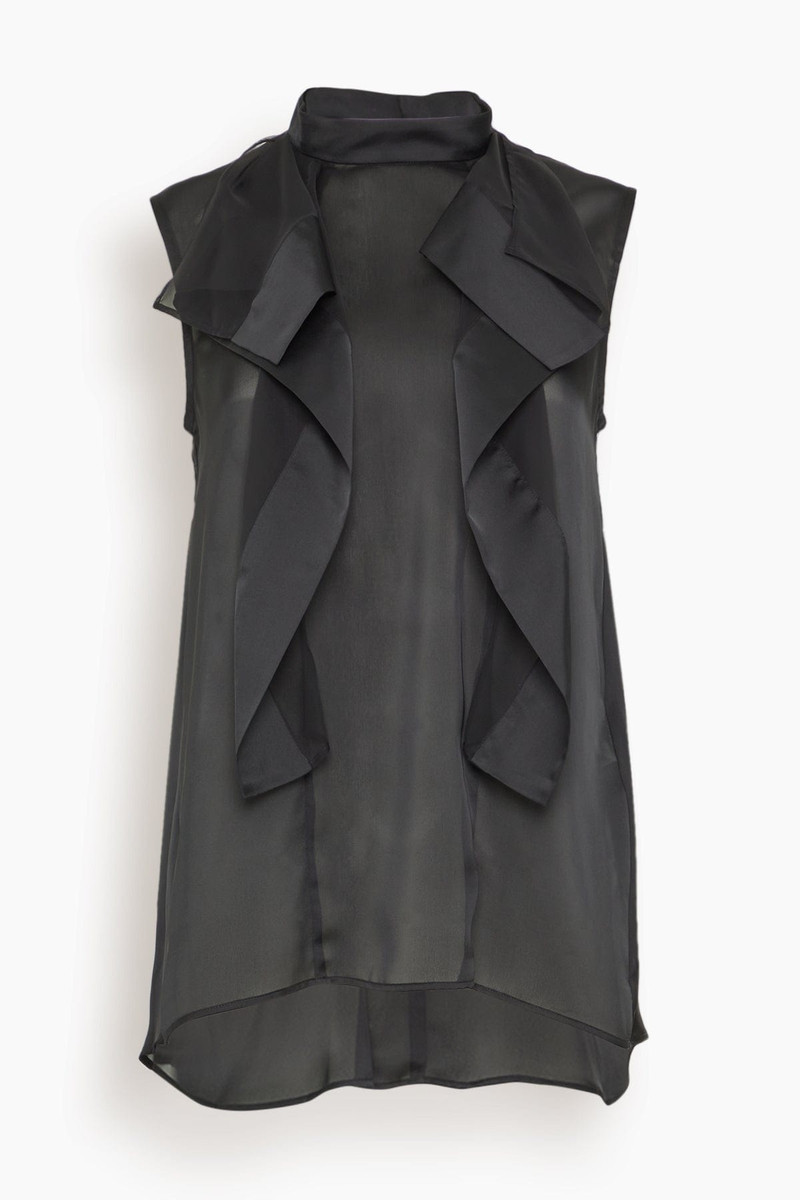 Satin x Chiffon Pullover in Black - 1
