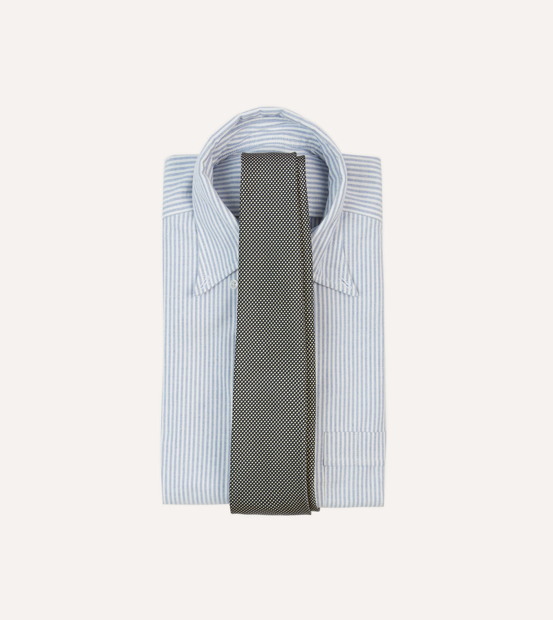 Drake's Navy and Ecru Oxford Weave Silk Tipped Tie outlook