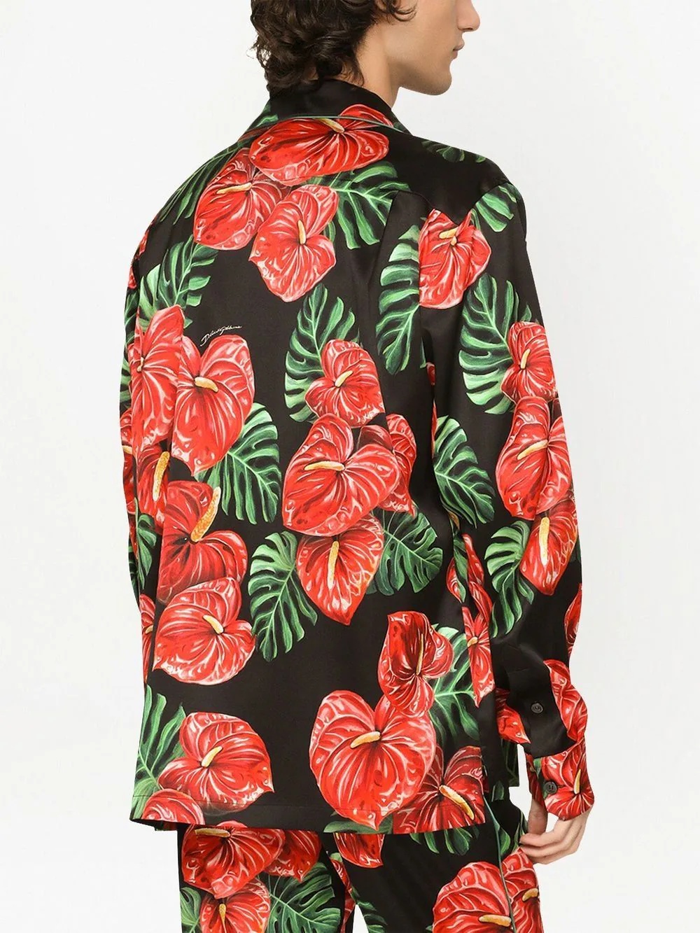 Anthurium-print silk satin shirt - 4