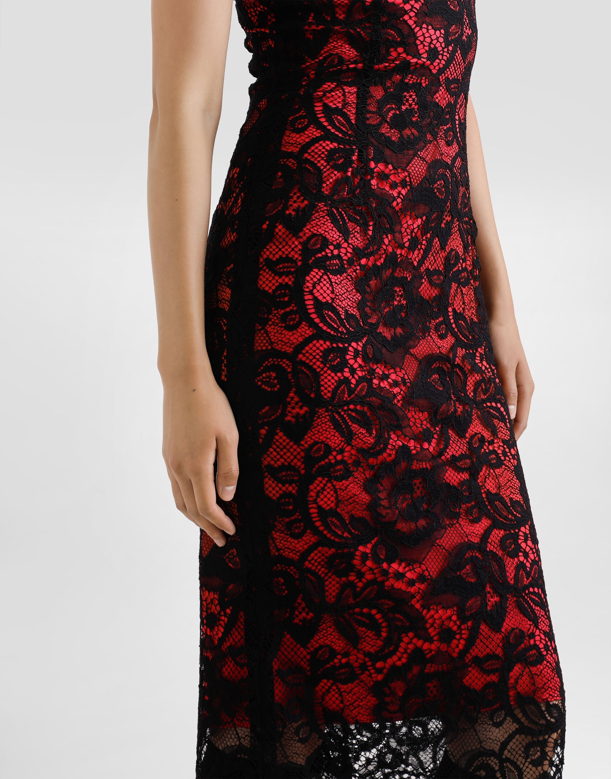 Calf-length floral lace sheath dress with contrasting lining - 4