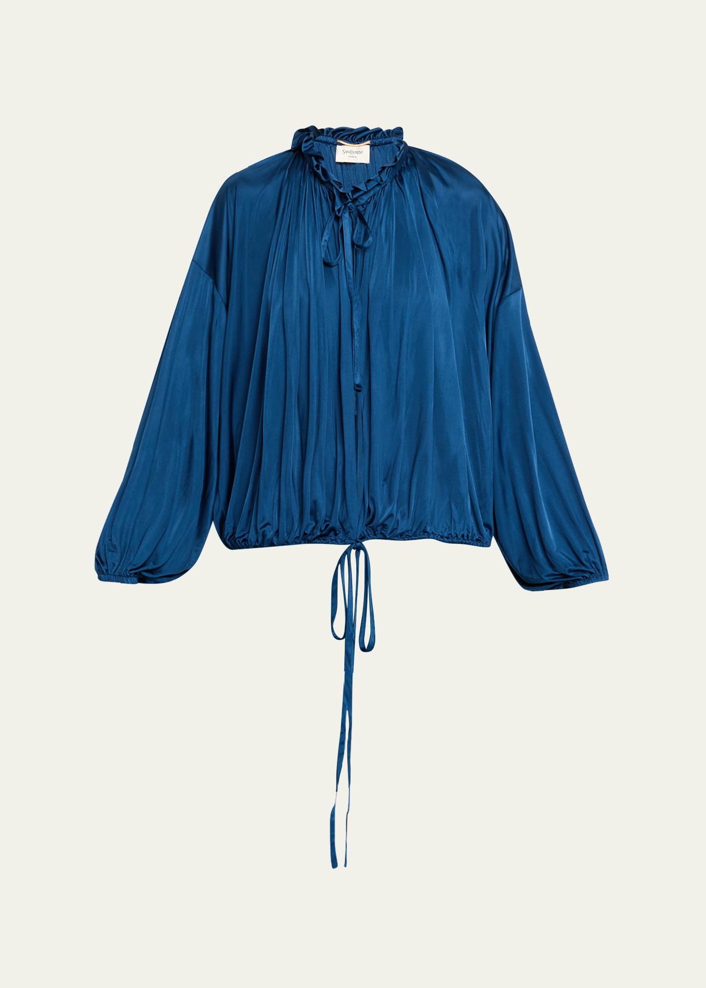Ruffle Collar Drawstring Satin Blouse - 1
