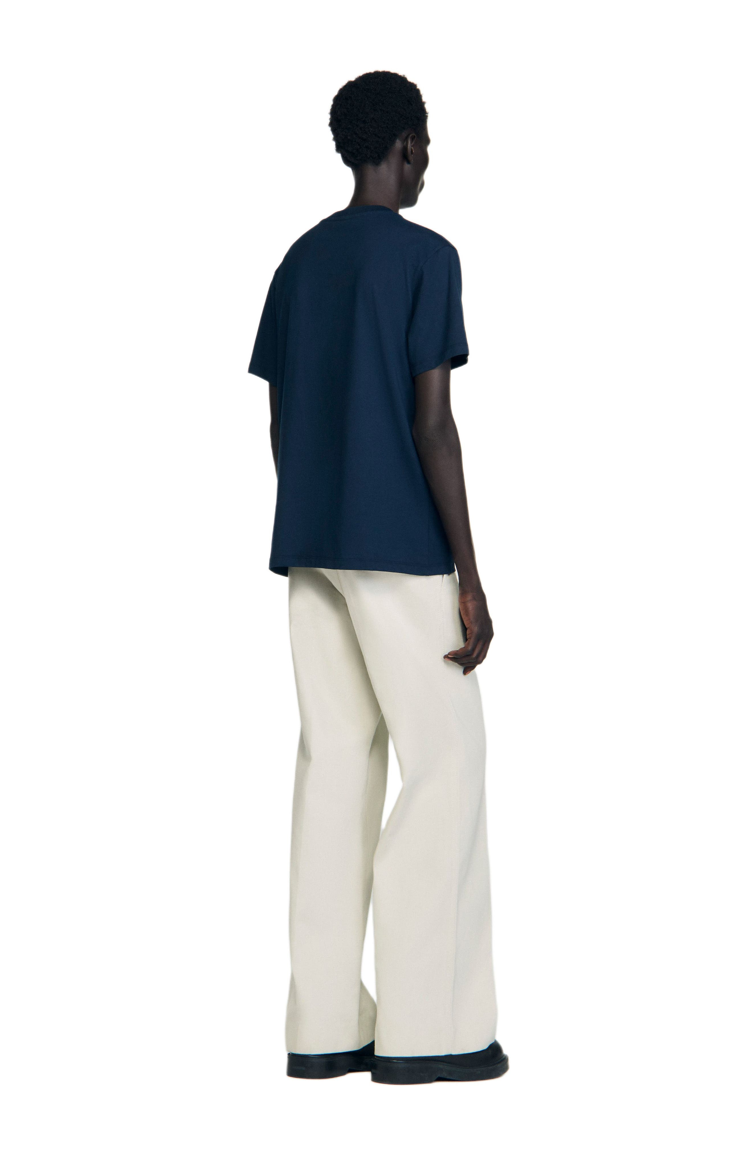 SANDRO T-shirt with appliqué logo in Midnight Blue at Nordstrom - 2