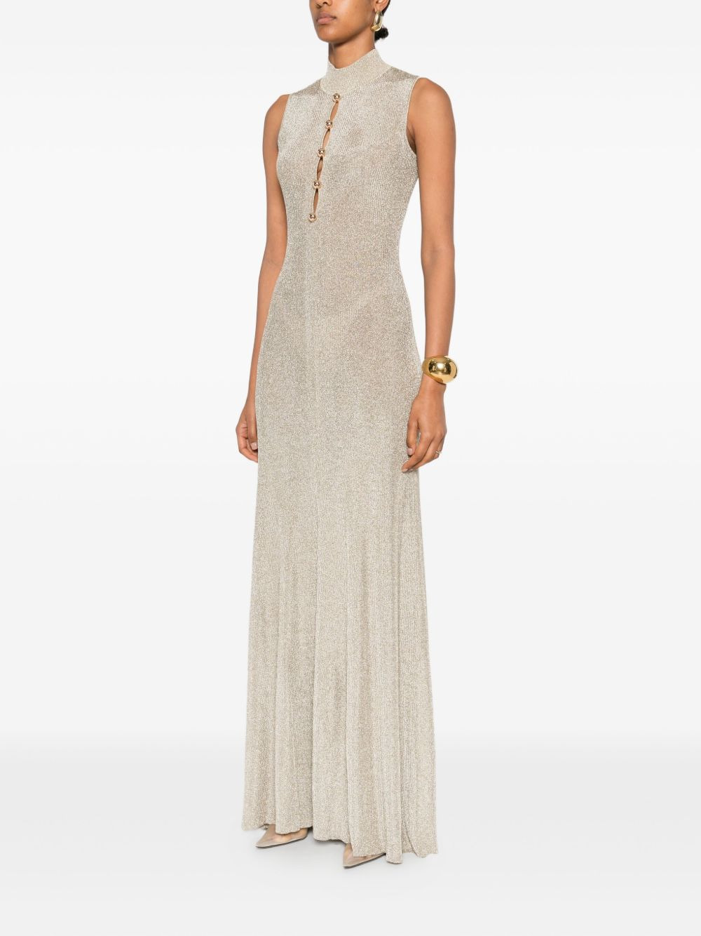 turtleneck button-front maxi evening dress - 3