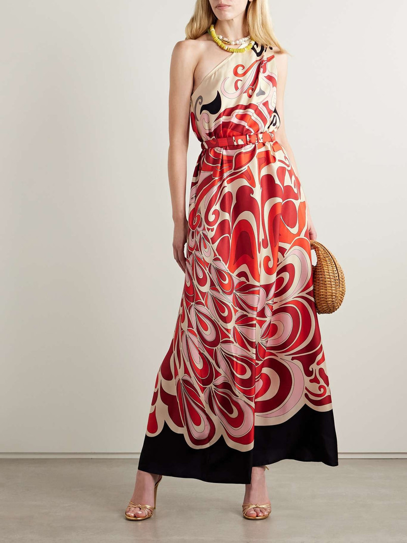 La DoubleJ Roy one-shoulder printed silk-twill maxi dress Red outlook