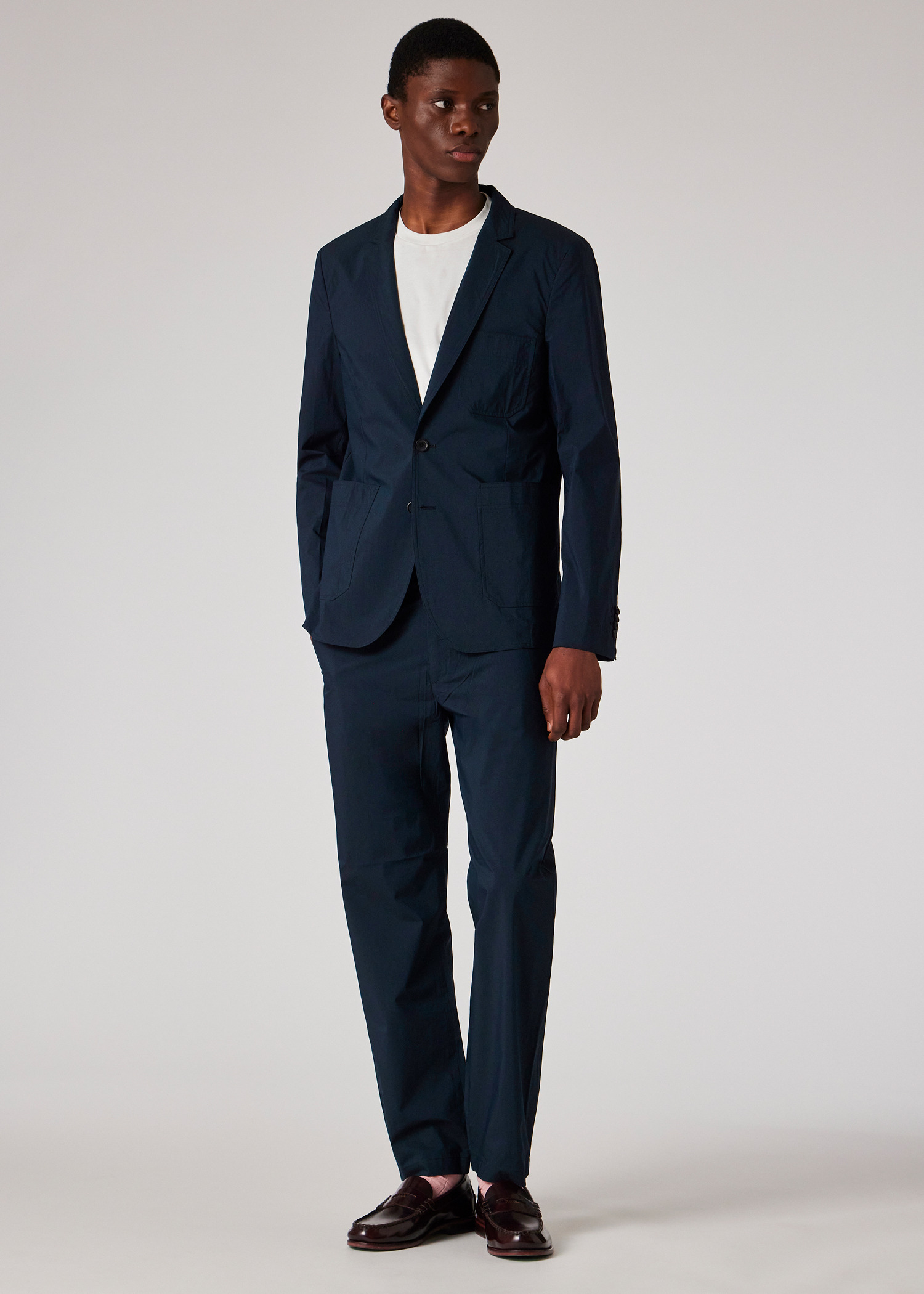Navy Blue Cotton-Blend Two Button Blazer - 7