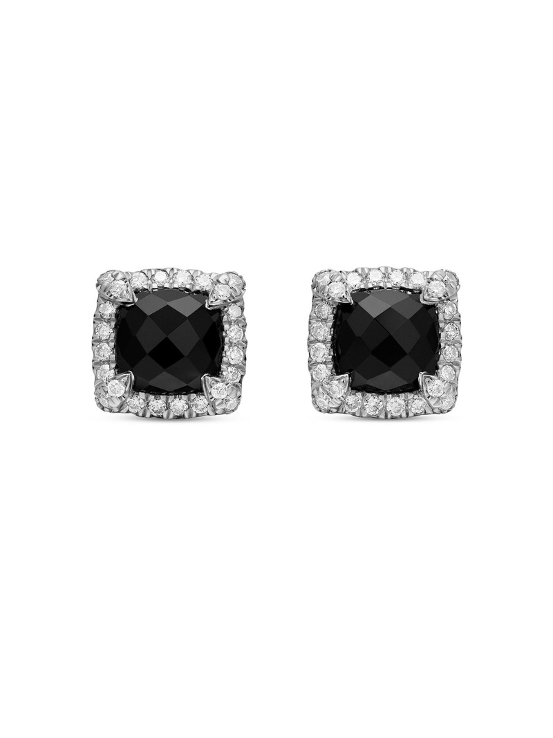 Women's Petite Chatelaine Pavé Bezel Stud Earrings in Sterling Silver - Black Onyx 1