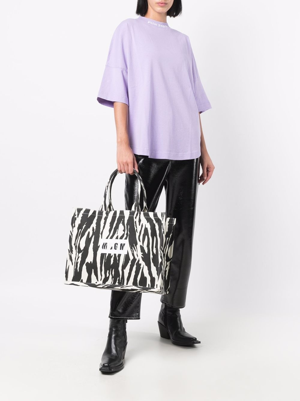 logo printed zebra tote bag - 2