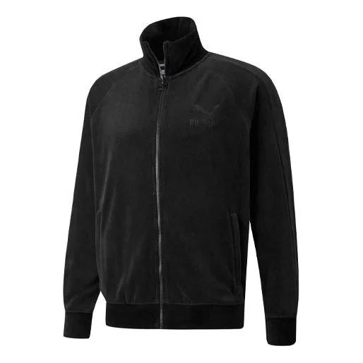 PUMA Iconic T7 Embroidered Logo Retro Sports Suede Stand Collar Jacket Black 532936-01 - 1