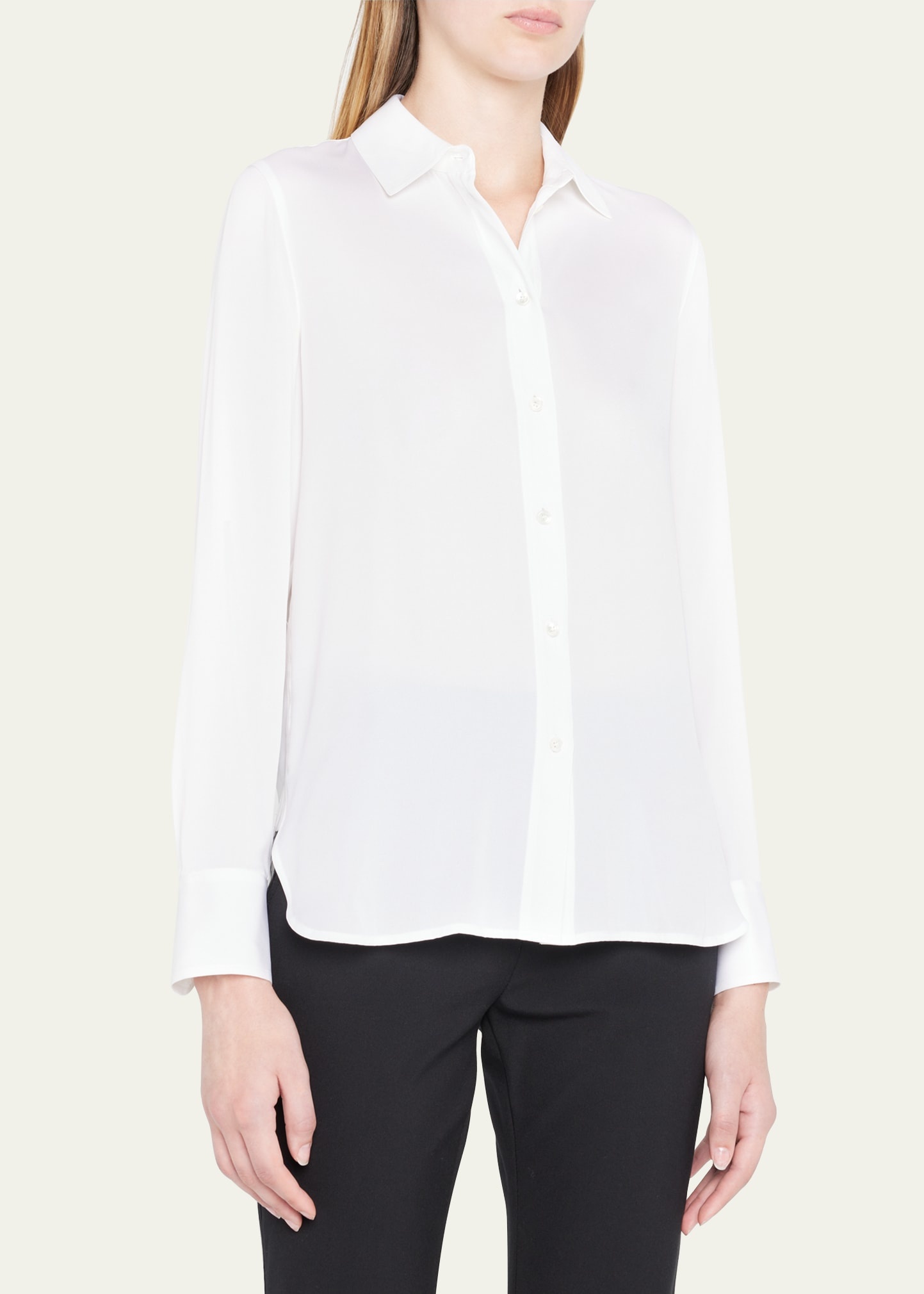 Slim-Fit Long-Sleeve Stretch-Silk Blouse - 4