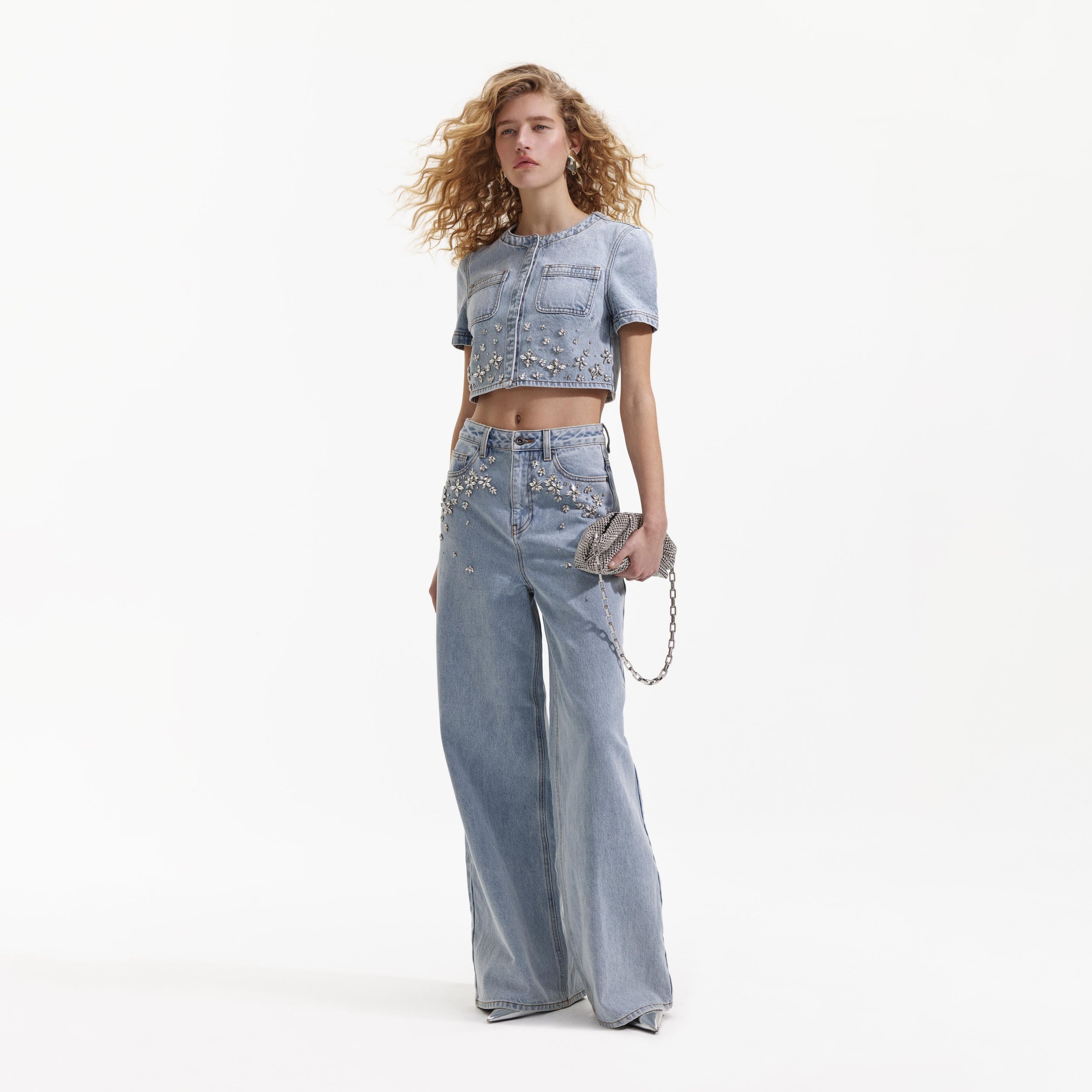 Blue Embellished Denim Top - 2