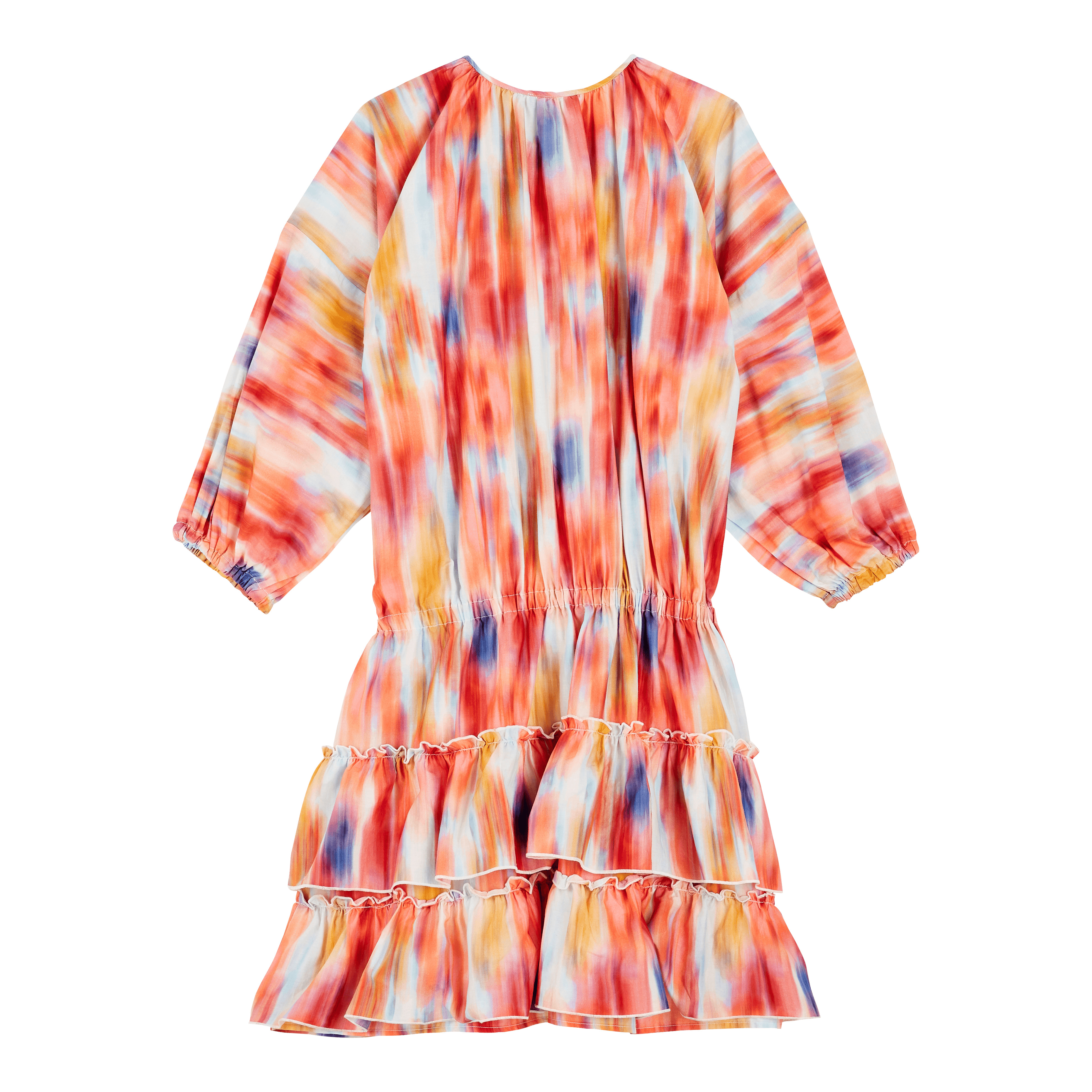 Women Ruffled Cotton Dress Ikat Flowers - 2