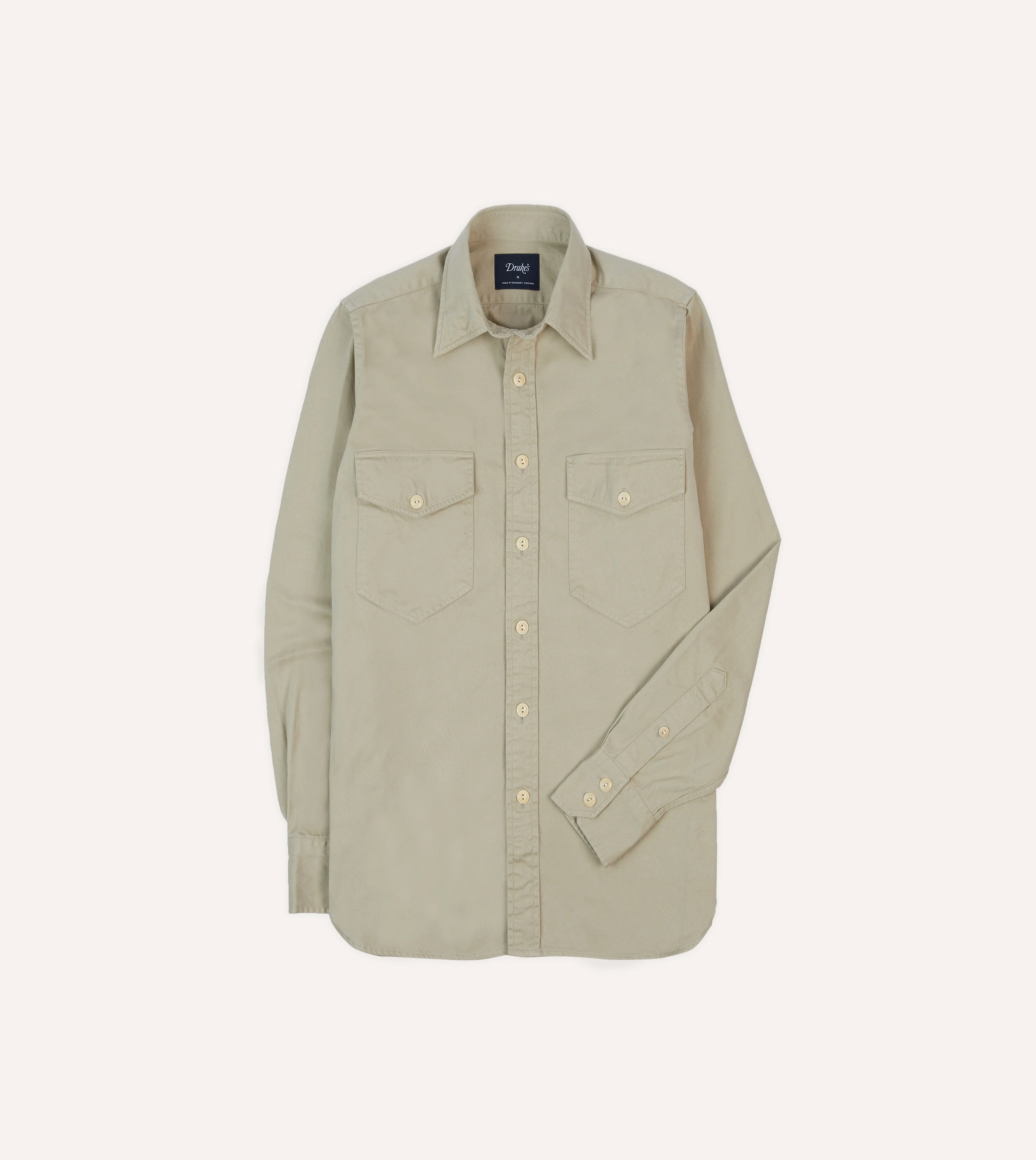 Stone Cotton Long Point Collar Work Shirt - 1