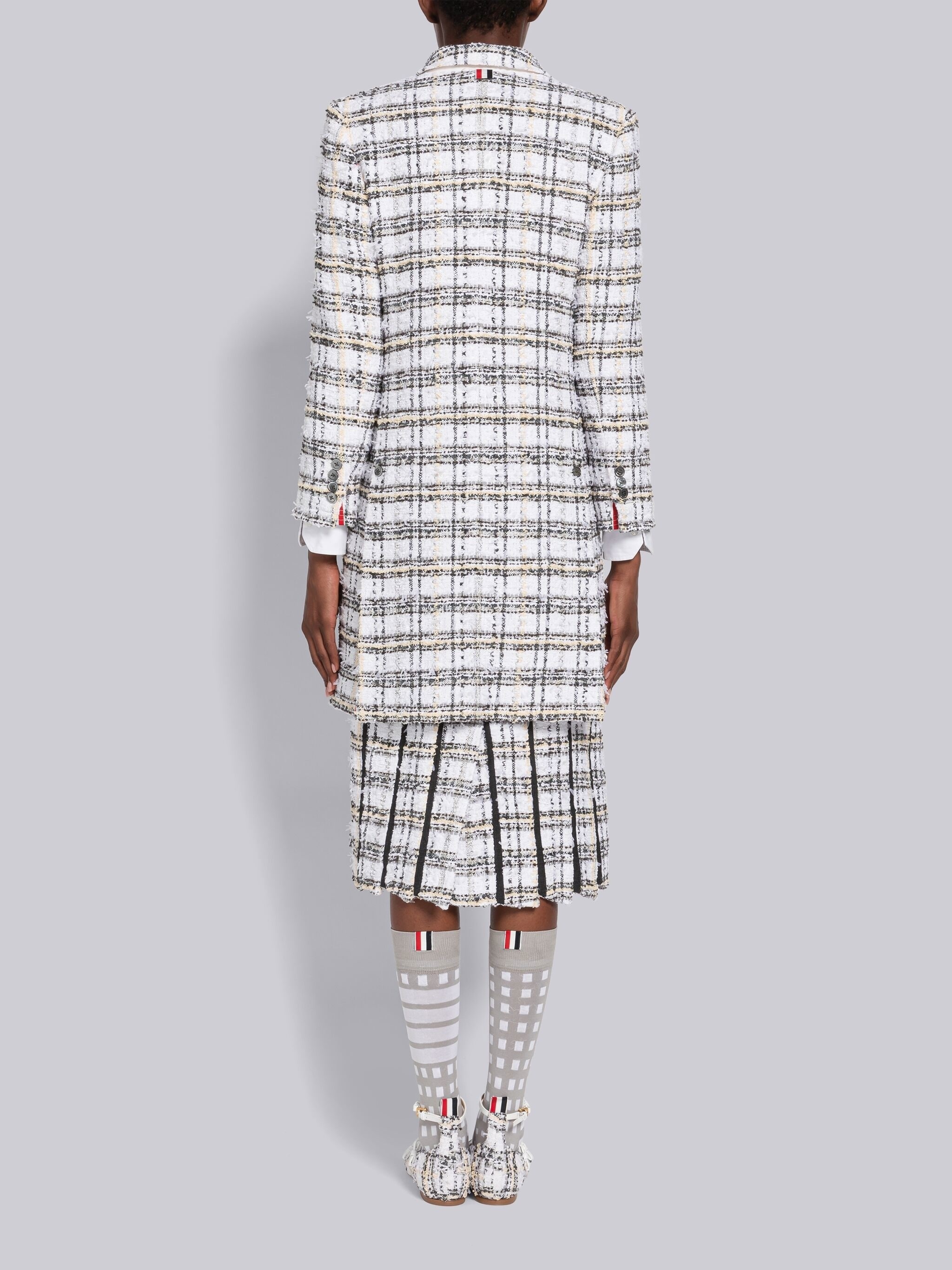 Plaid Ribbon Tweed High Armhole Chesterfield Coat - 3