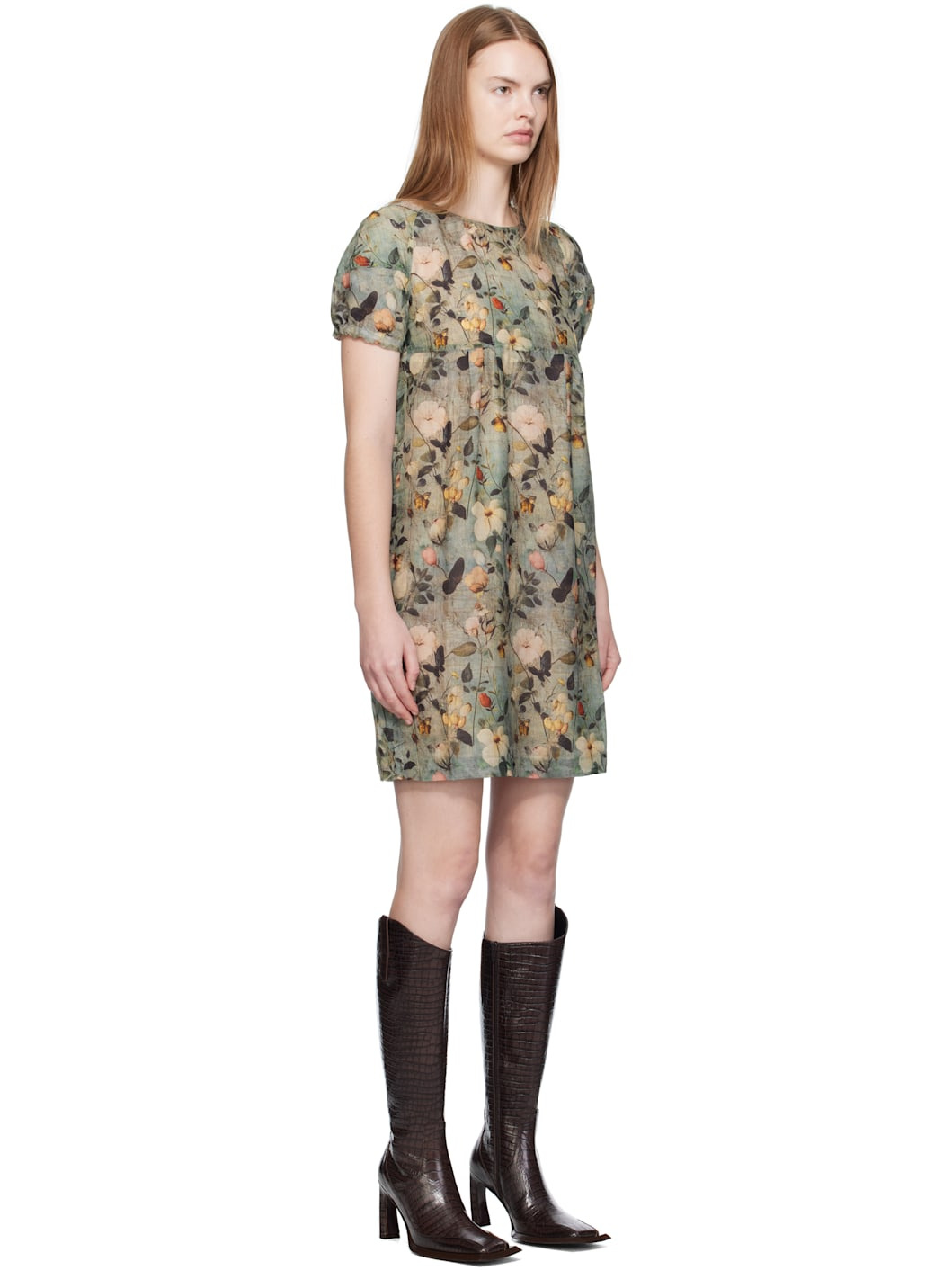 Green Raglan Sleeve Baby Doll Midi Dress - 2