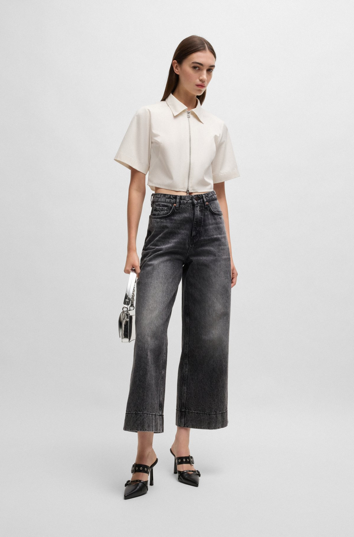 CROPPED BLOUSE IN COTTON TWILL - 3