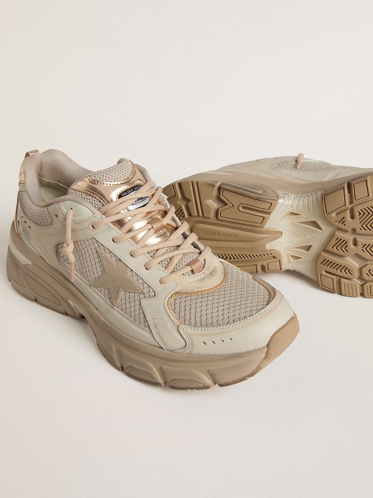 Men’s Lightstar in dove-gray leather and mesh with beige TPU star - 4