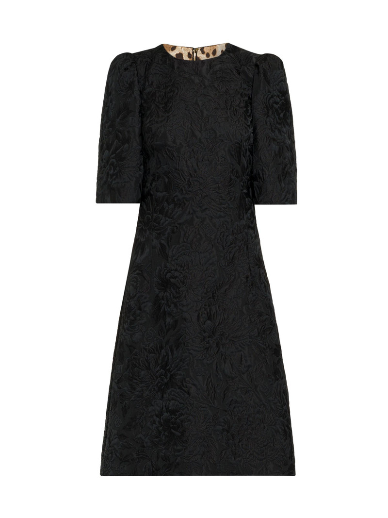 Women's Brocade Leopard-Lined Midi-Dress - Nero 1