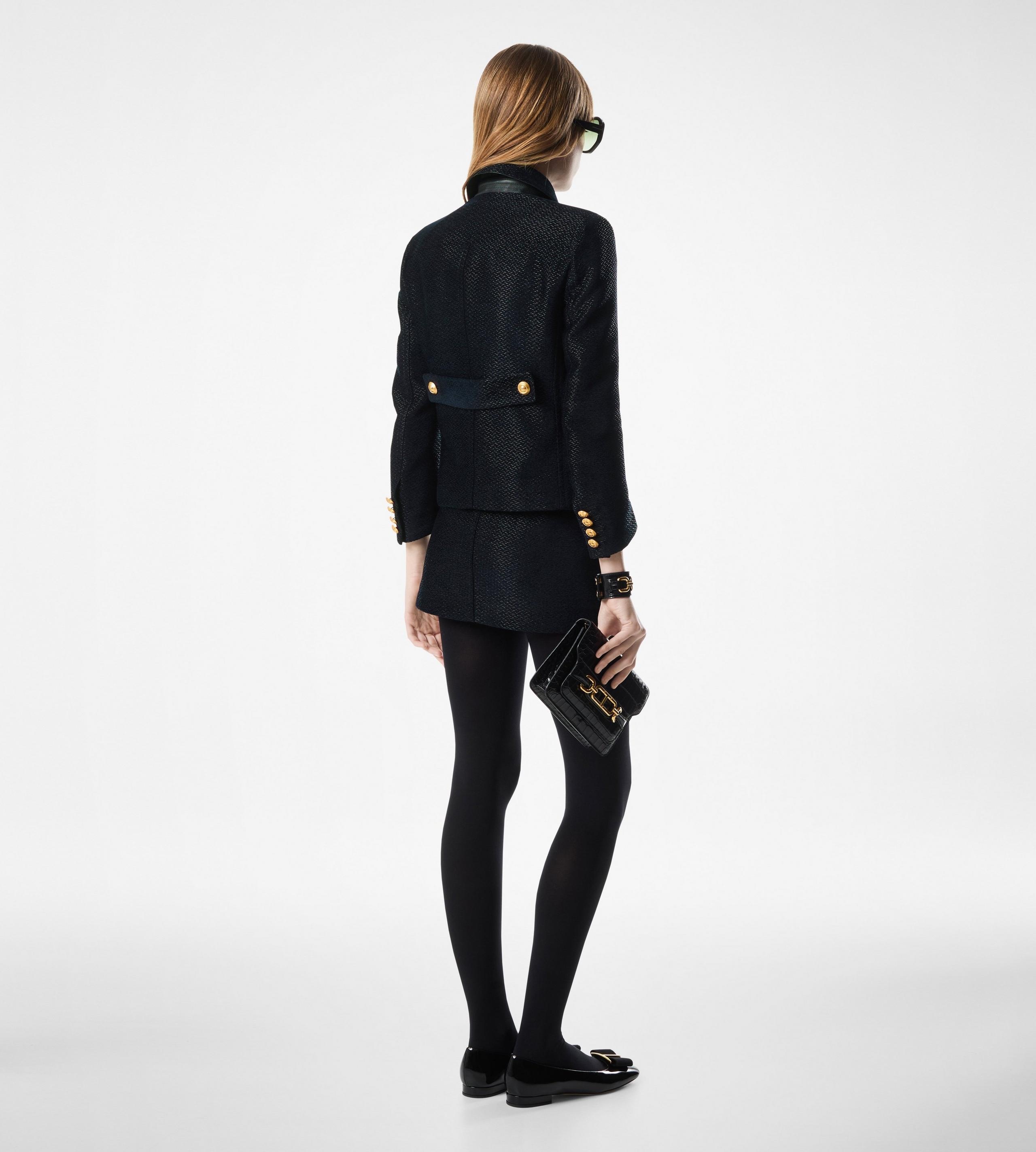 METALLIC SILK BLEND BOUCLE' CROPPED PEACOAT - 4