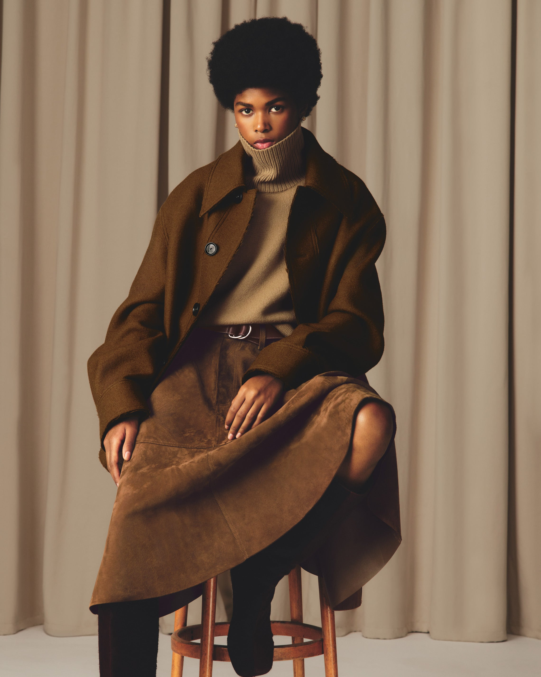 BROWN LEATHER MIDI SKIRT - 7
