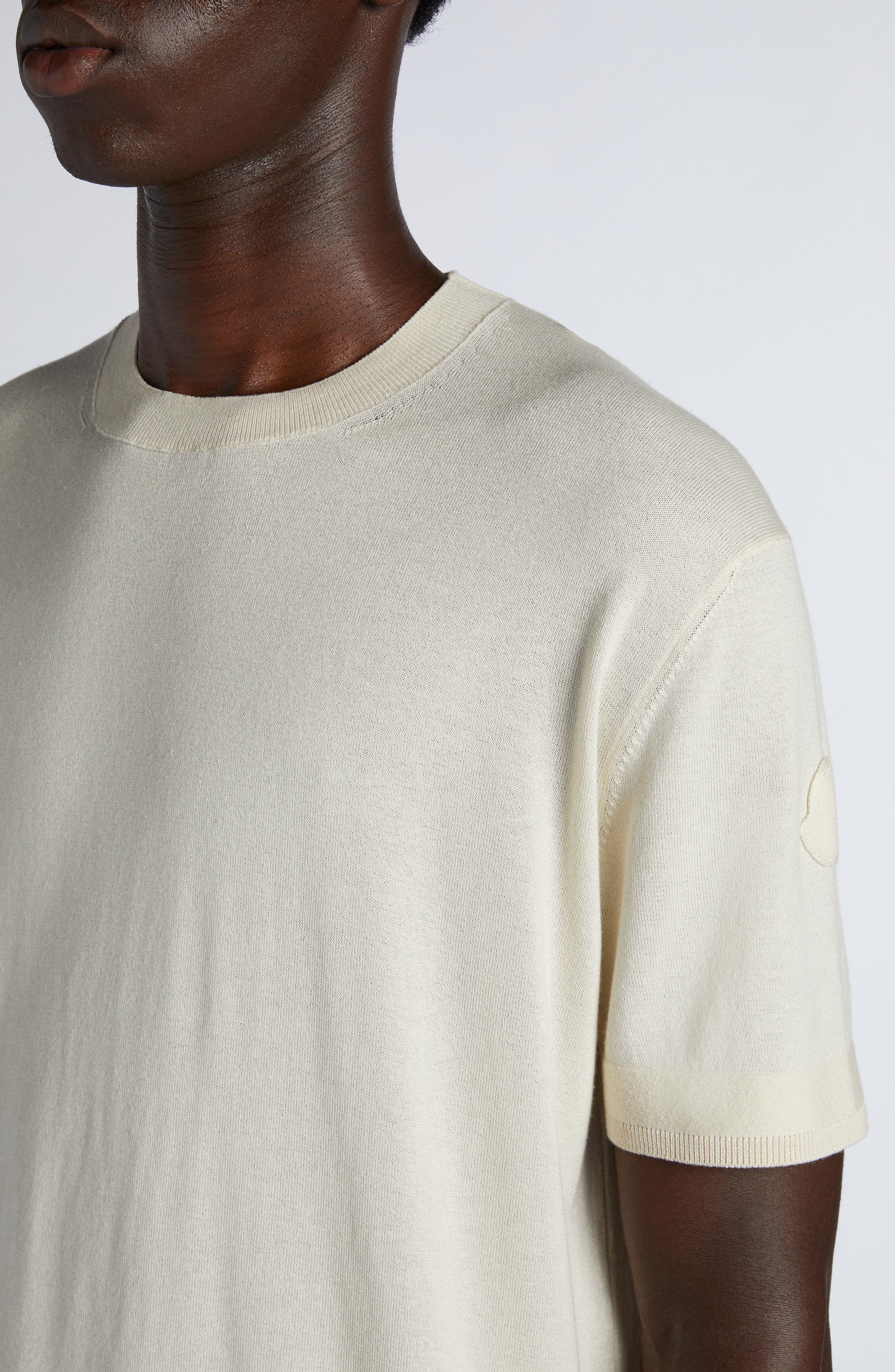 Moncler Logo Patch Silk & Cotton Crewneck Sweater in Silk White at Nordstrom - 4