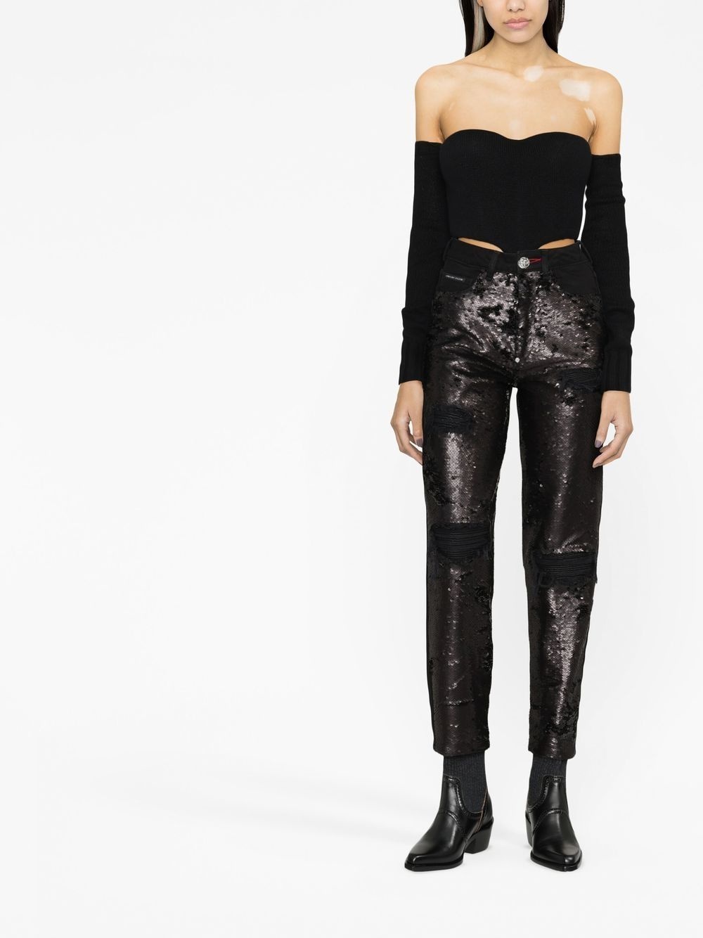sequin-embellished high-waisted jeans - 2
