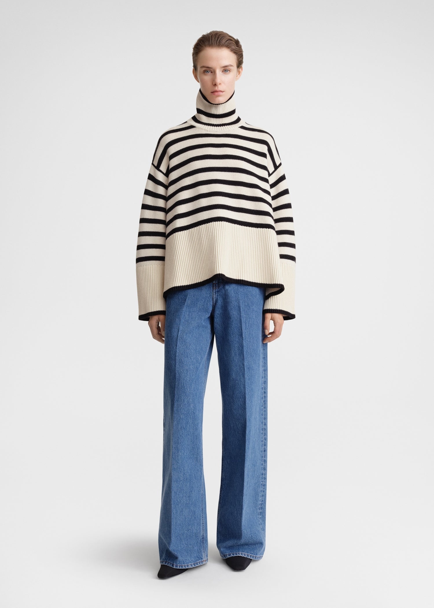 Signature stripe turtleneck light sand - 2