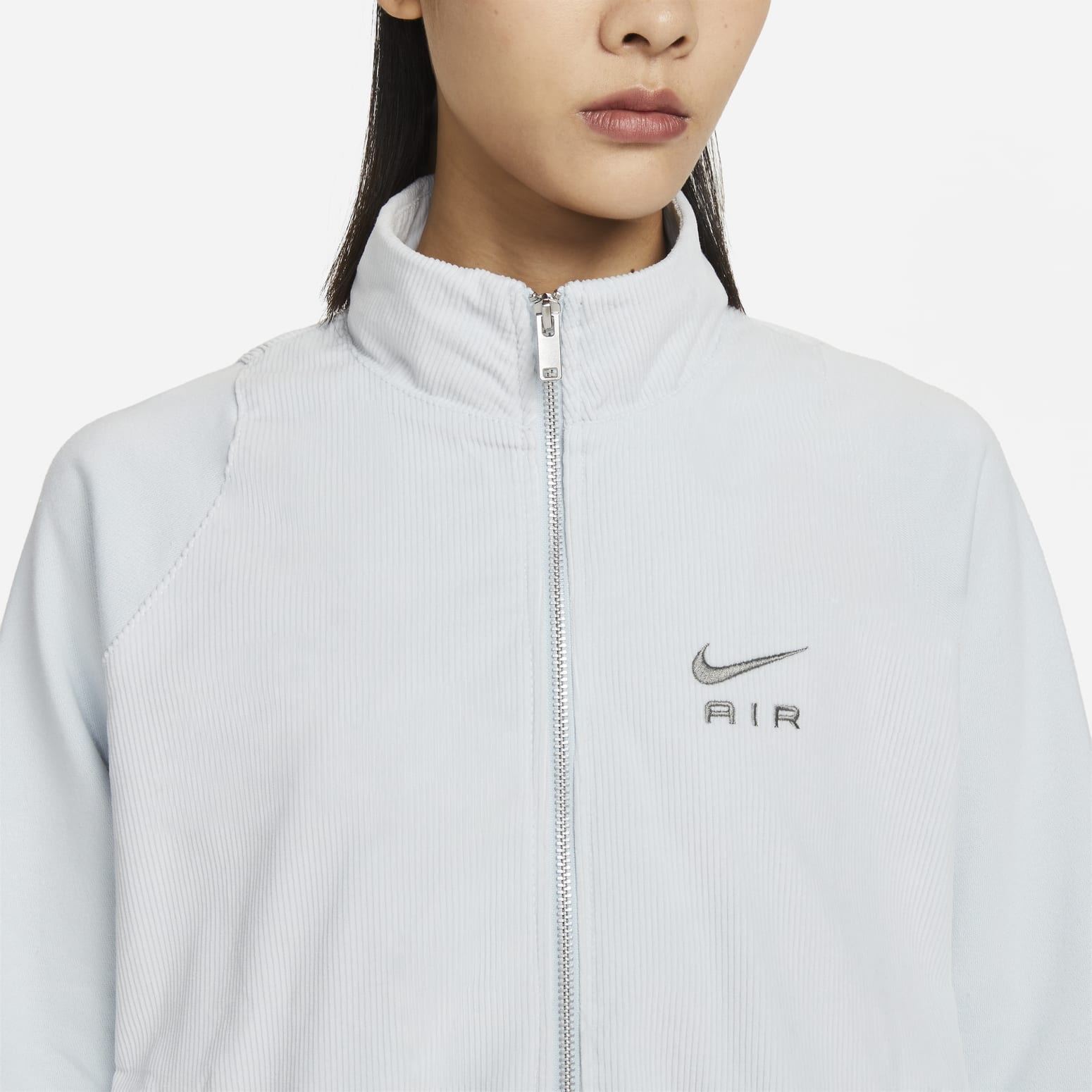 (WMNS) Nike Air Logo Corduroy Full-Zip Stand Collar Jacket 'Grey' DQ6929-043 - 3