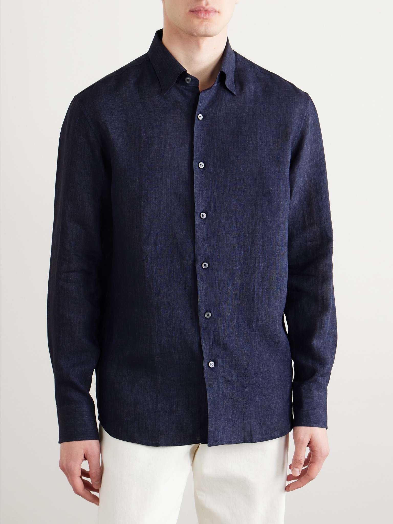 Button-Down Collar Linen Shirt - 3