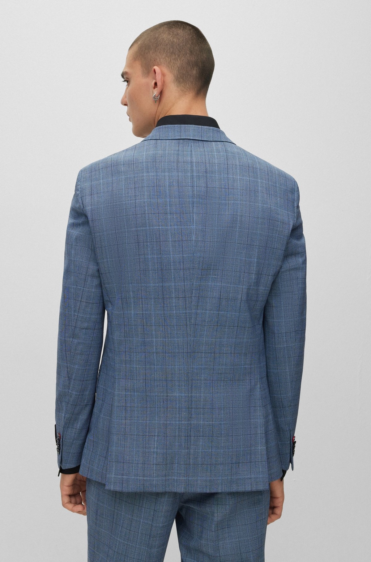 THREE-PIECE SLIM-FIT SUIT IN CHECKED STRETCH FABRIC - 4