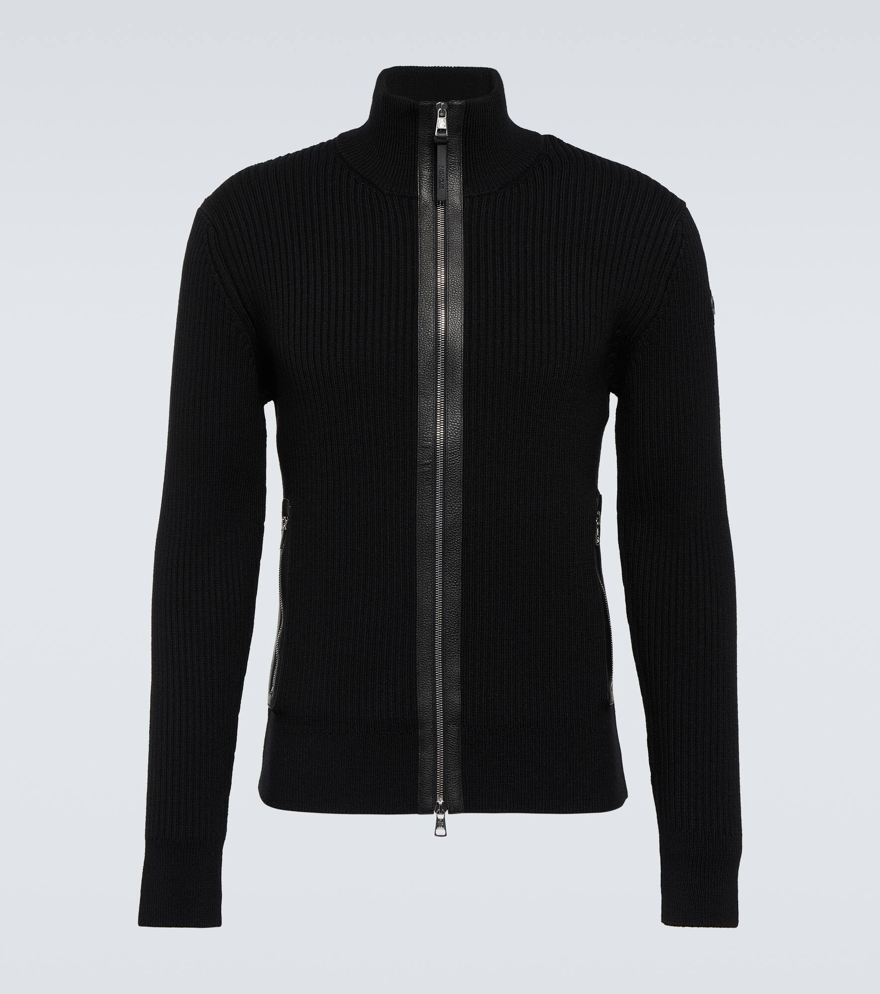 Wool and leather-trimmed cardigan - 1