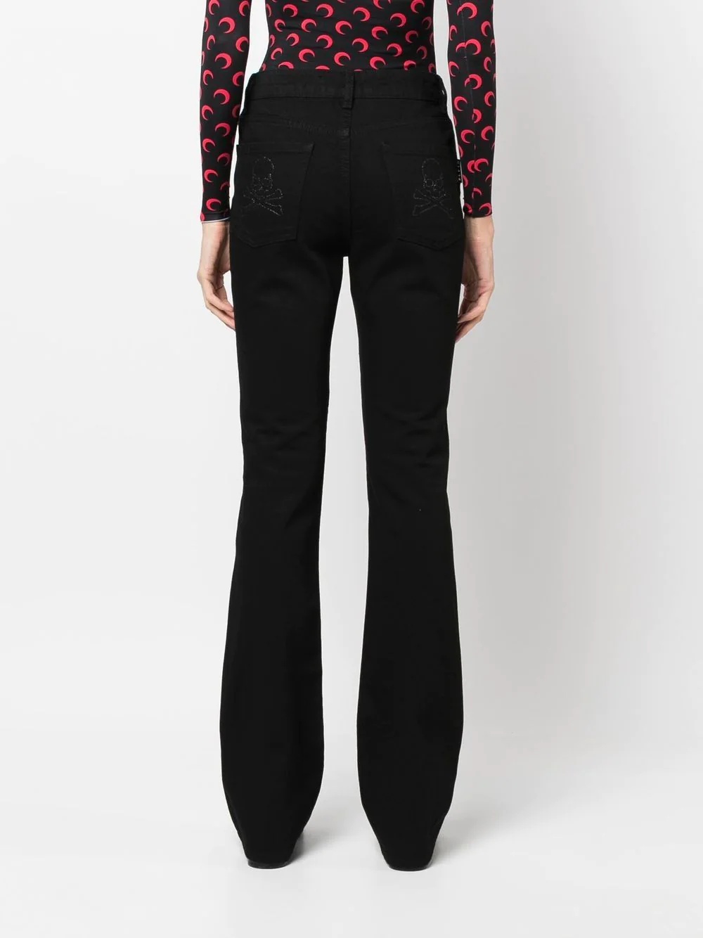 skull flared high-waisted jeans - 4