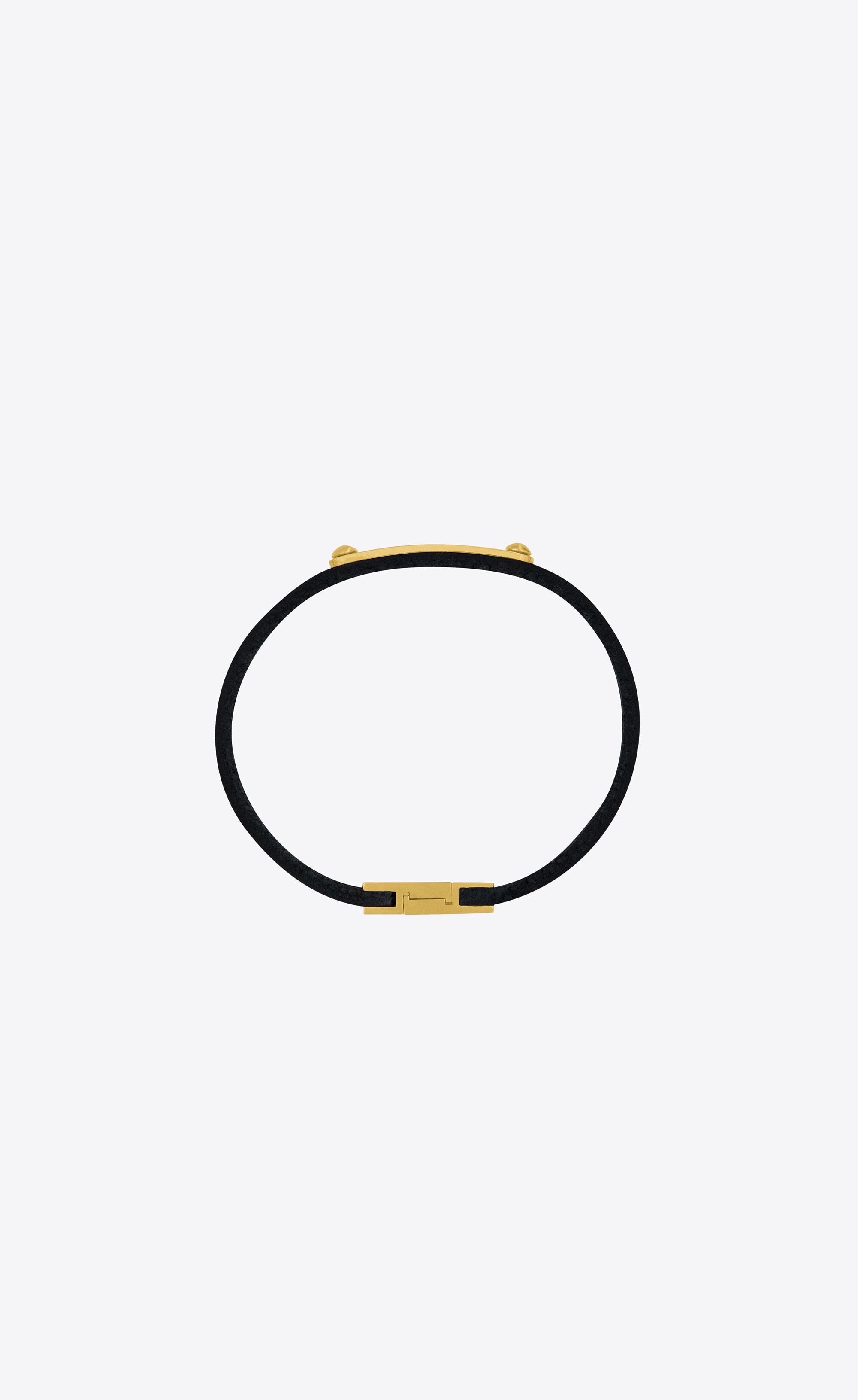 saint laurent id plaque bracelet in smooth leather and metal - 3